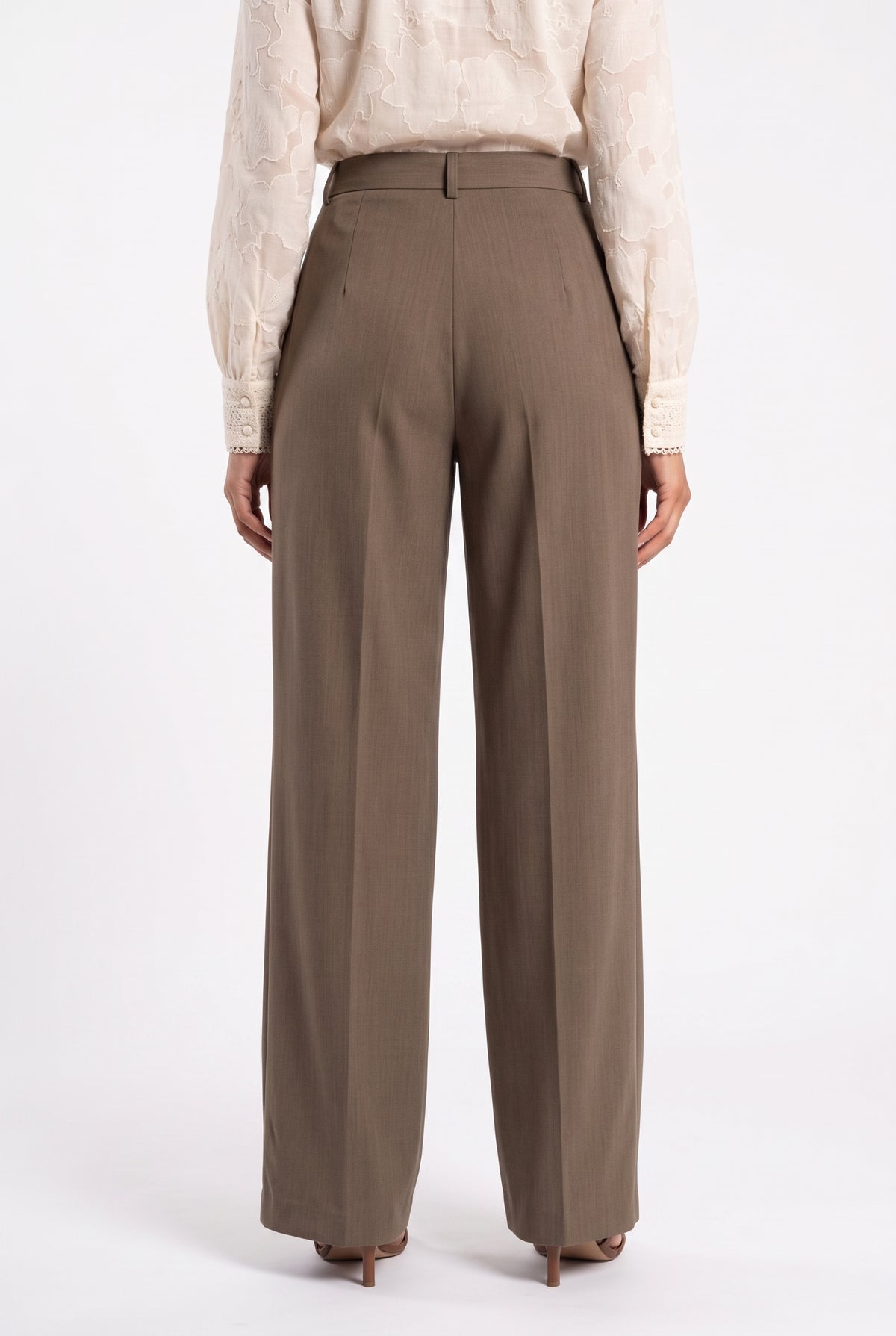 Brown Wide Leg Tailored Trousers