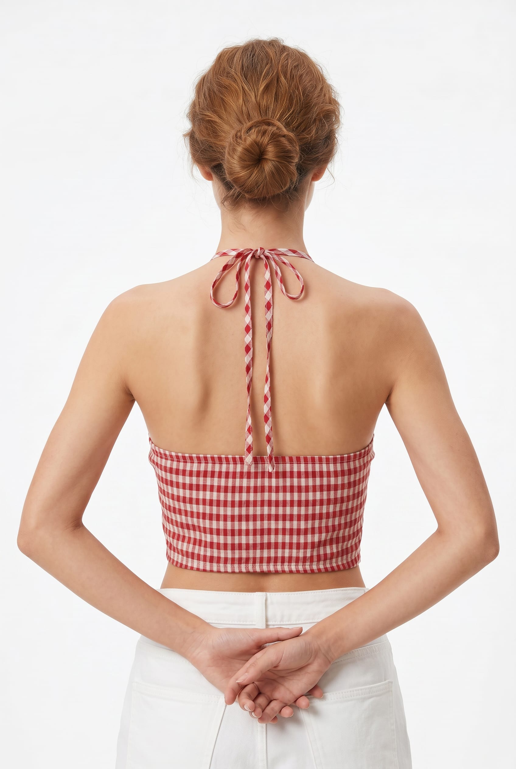 Red Gingham Halter Crop Top