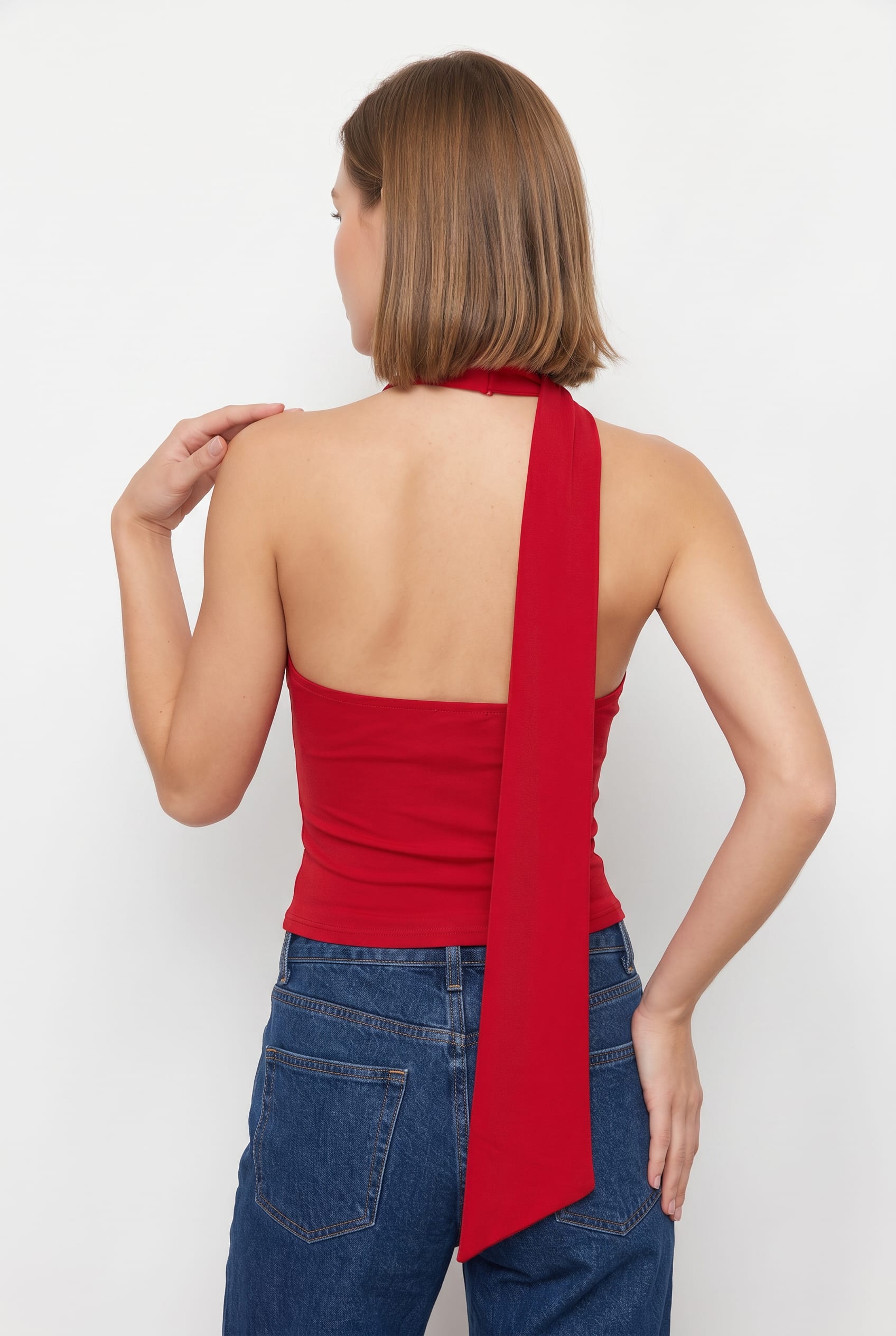 Red Halter Neck Plunge Top