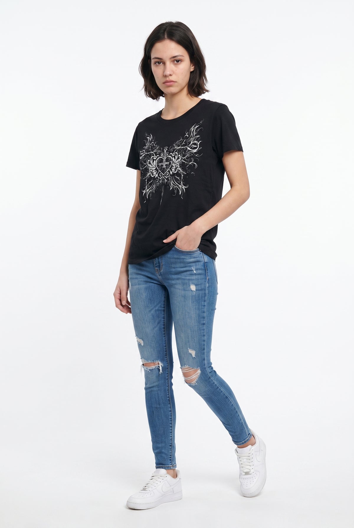 Black Winged Graphic Tee Shirt