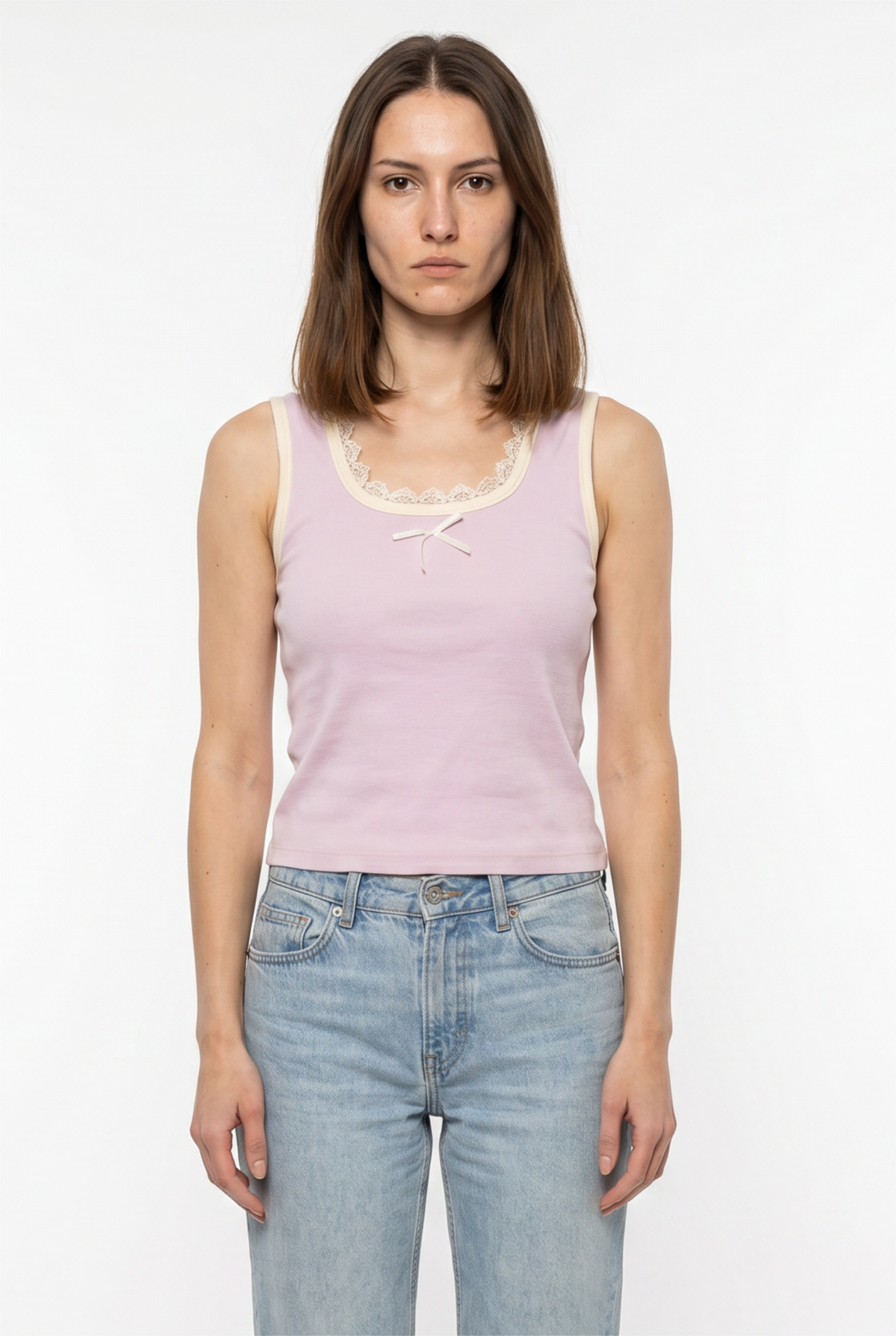 Lavender Lace Trim Tank Top