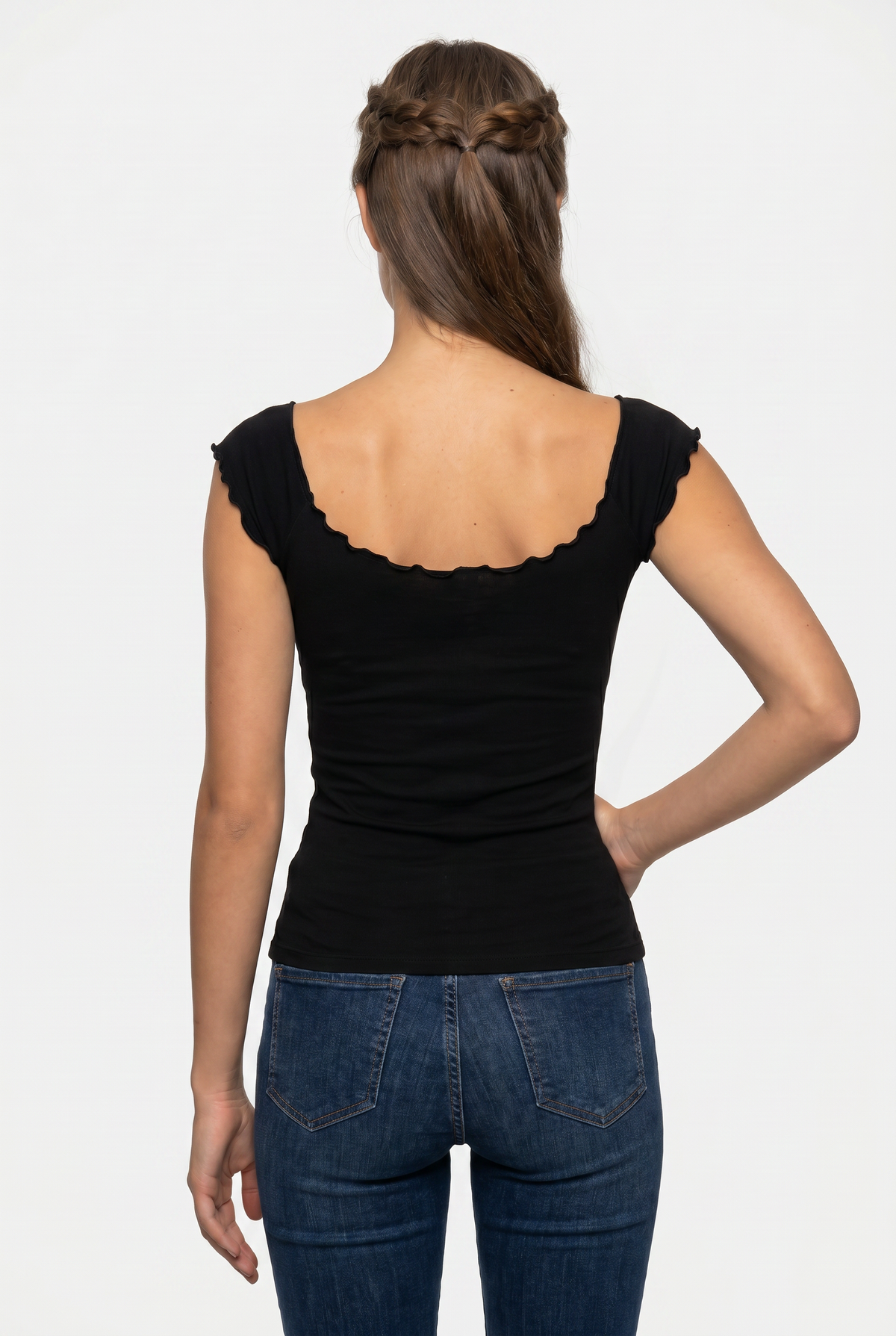 Black Scallop Edge Cap Blouse