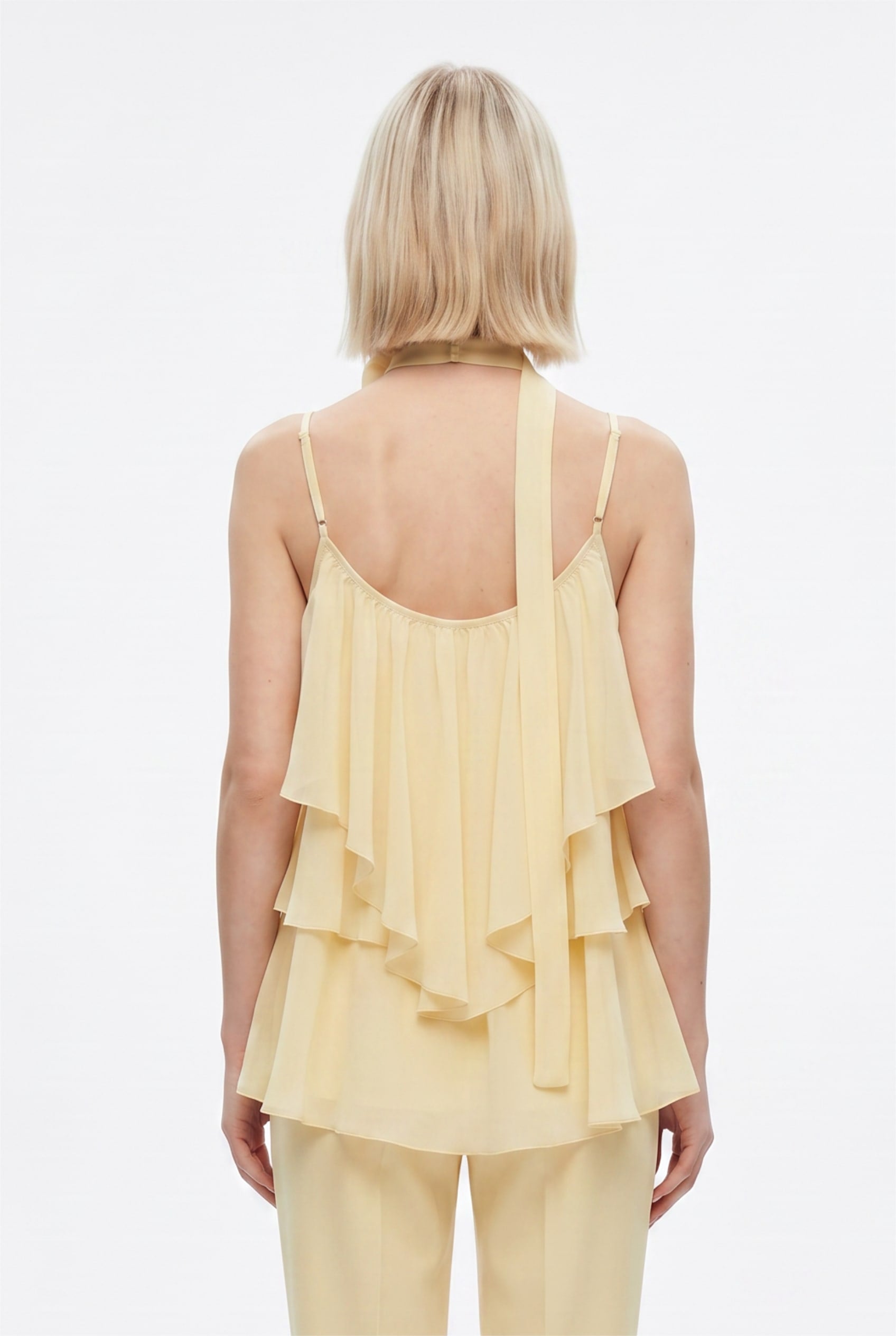 Pale Yellow Tiered Ruffle Cami Top
