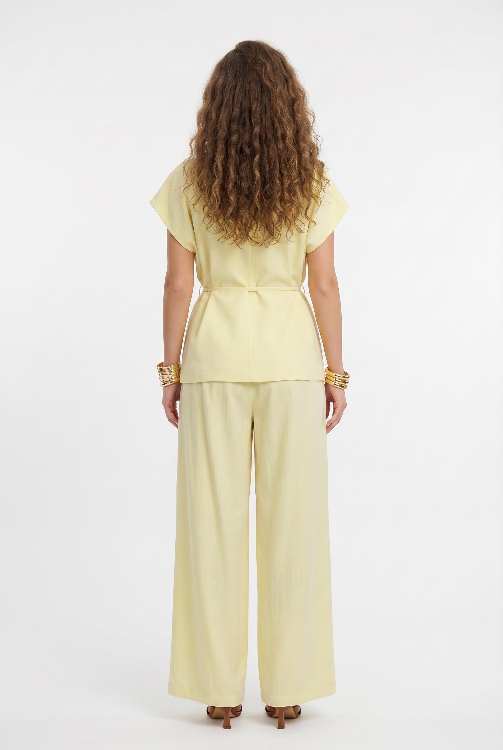 Soft Yellow Linen Blend Wrap Co-ord