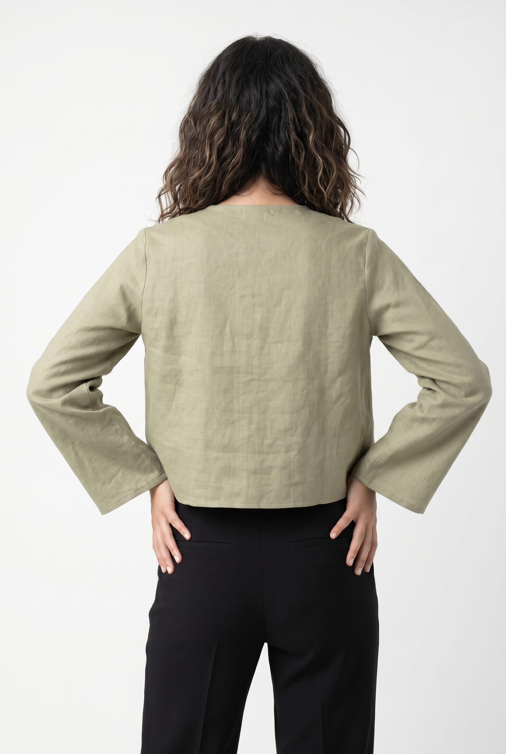 Sage Green Linen Tie-Front Jacket