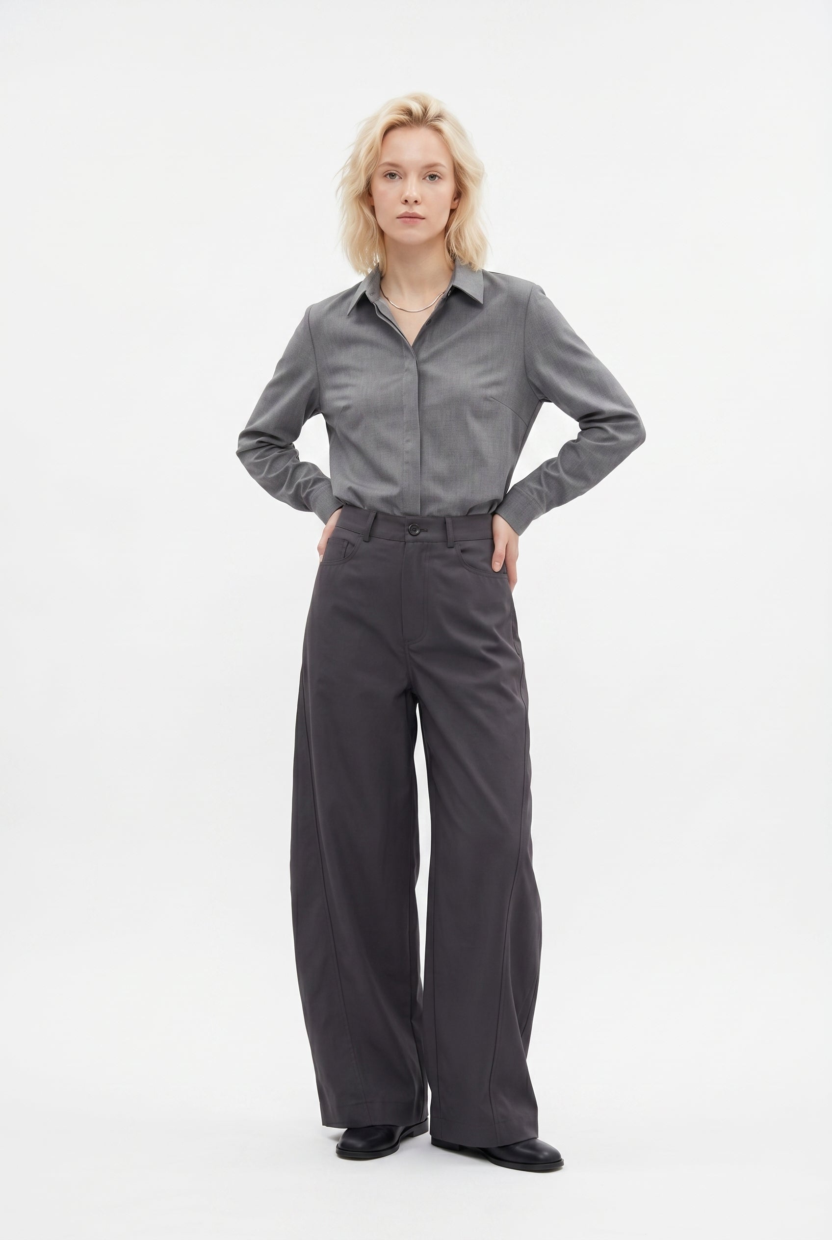 Charcoal Wide Leg Tailored Trousers