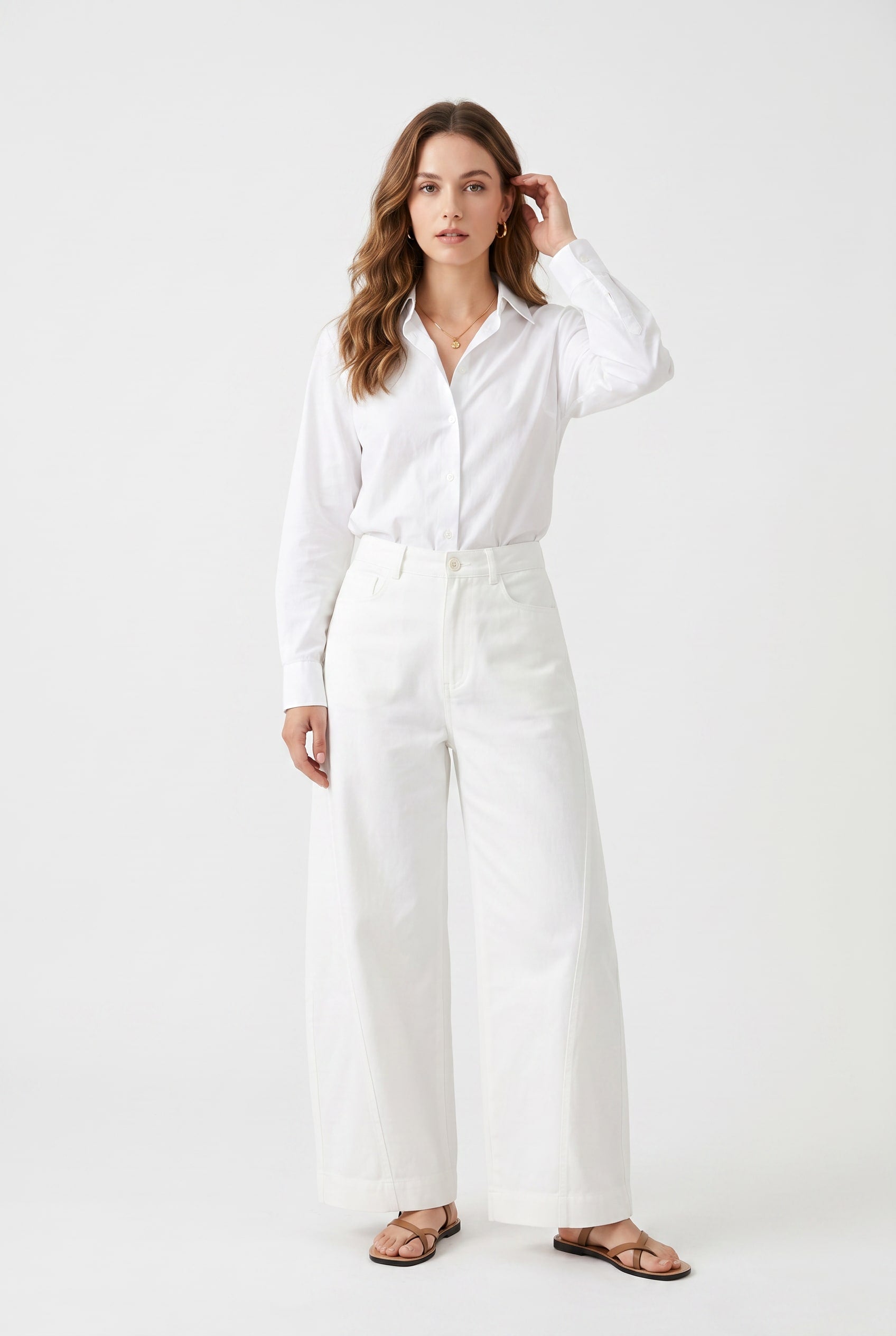 White Wide-Leg High-Waist Pants