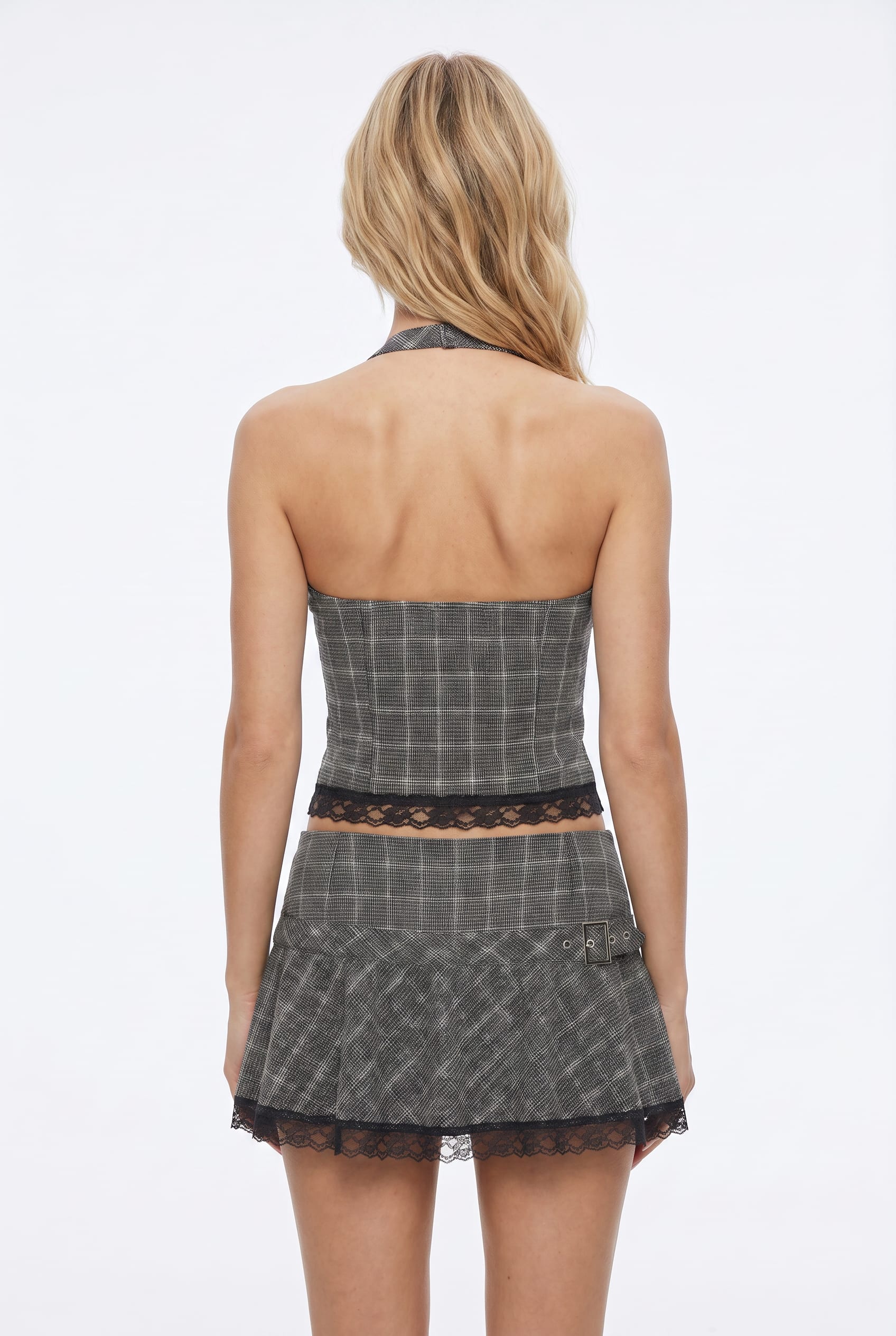 Grey Check Halter Co-ord Set