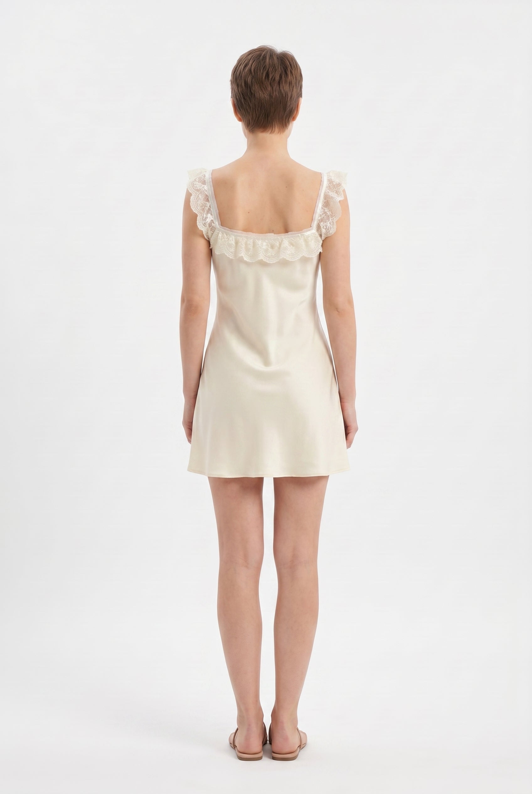 Cream Lace Trim Mini Slip Dress