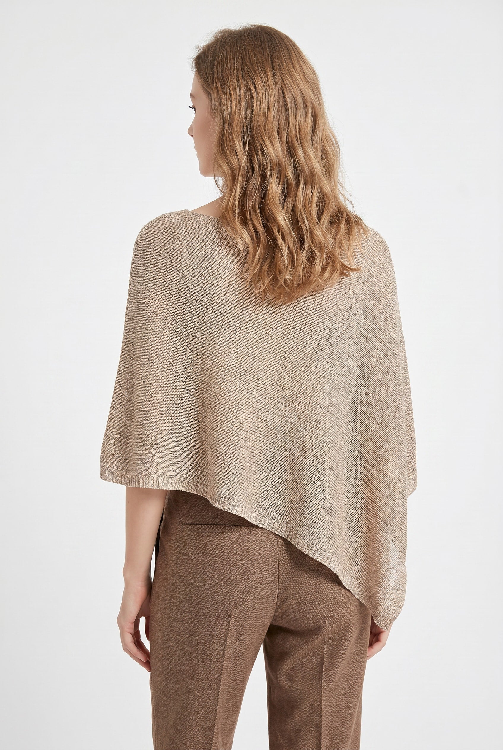 Beige Linen Blend Poncho Sweater