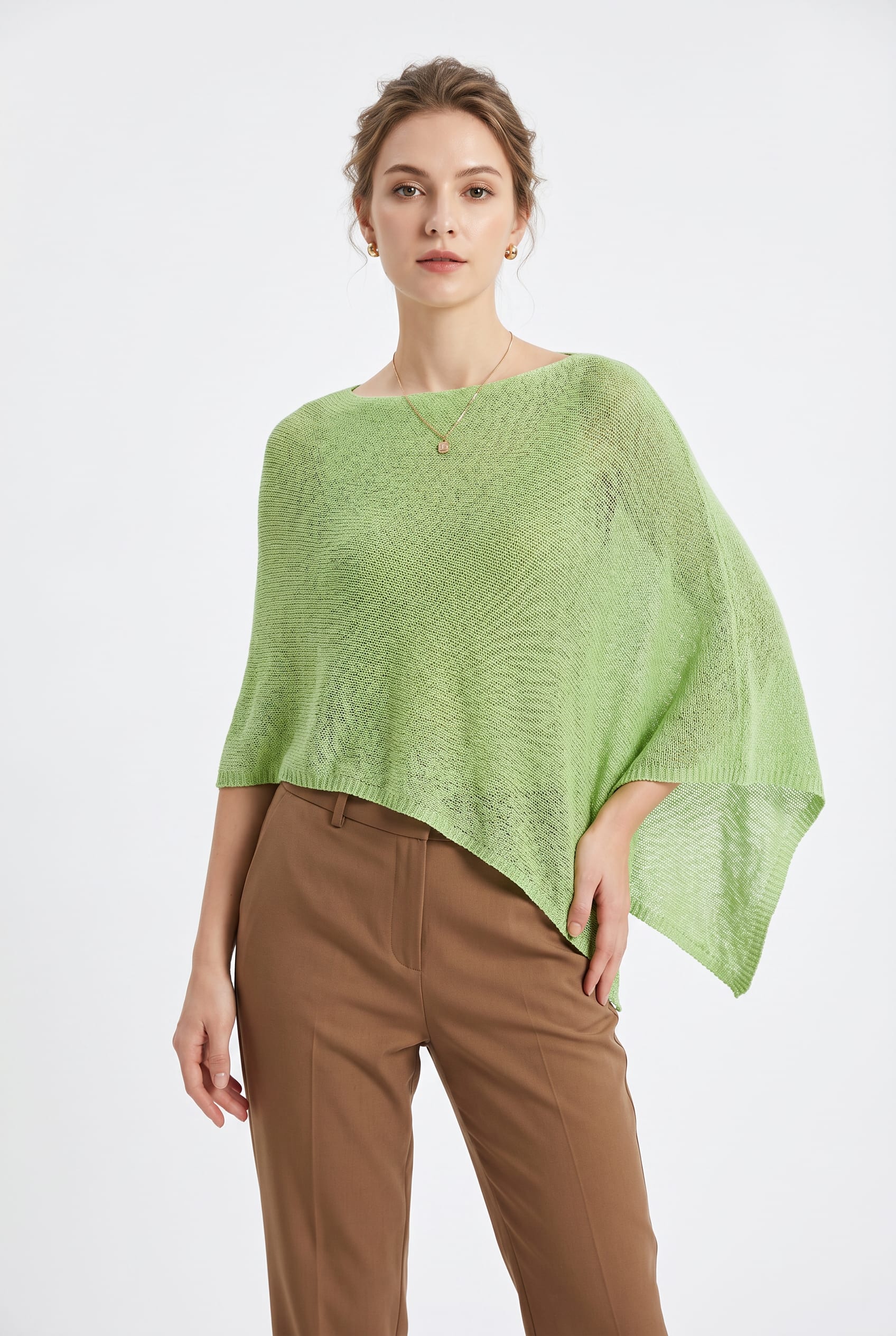 Lime Green Asymmetric Knit Poncho
