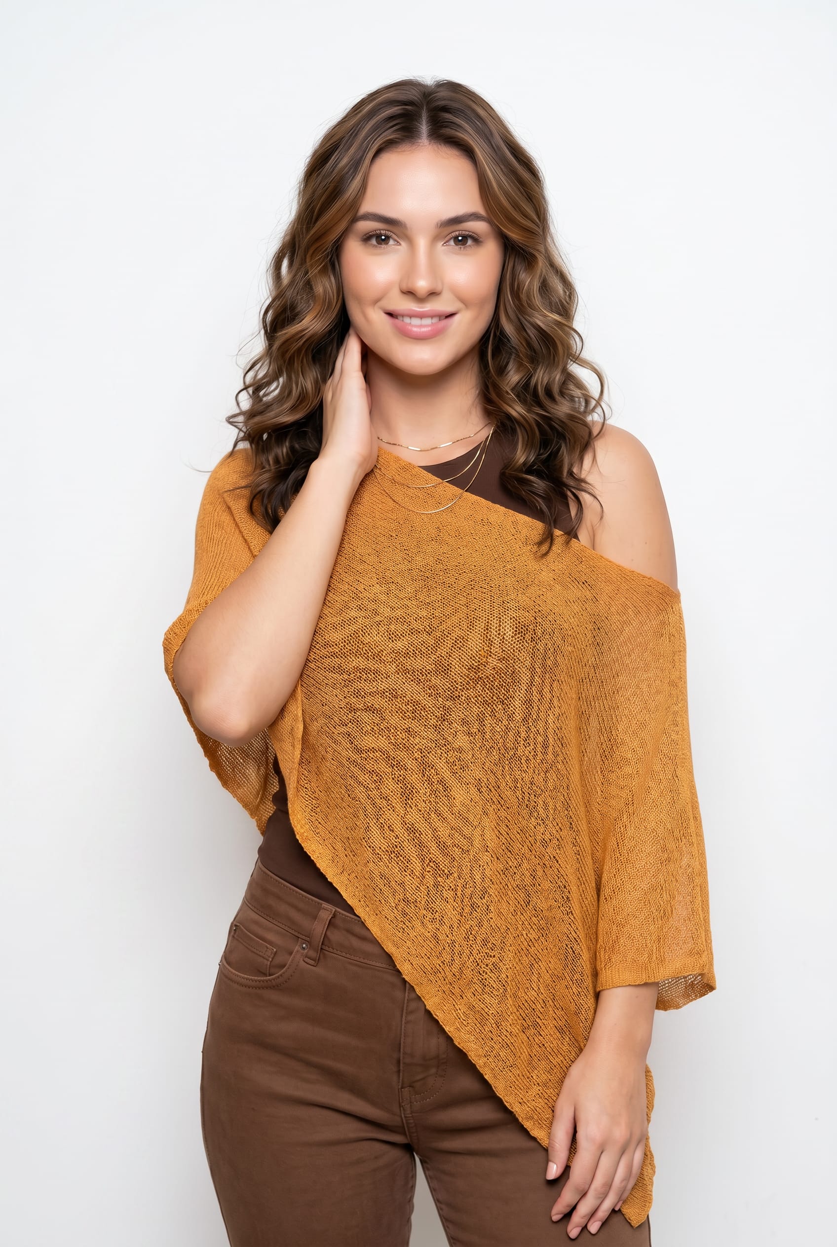 Mustard Asymmetric Off-Shoulder Knit Top