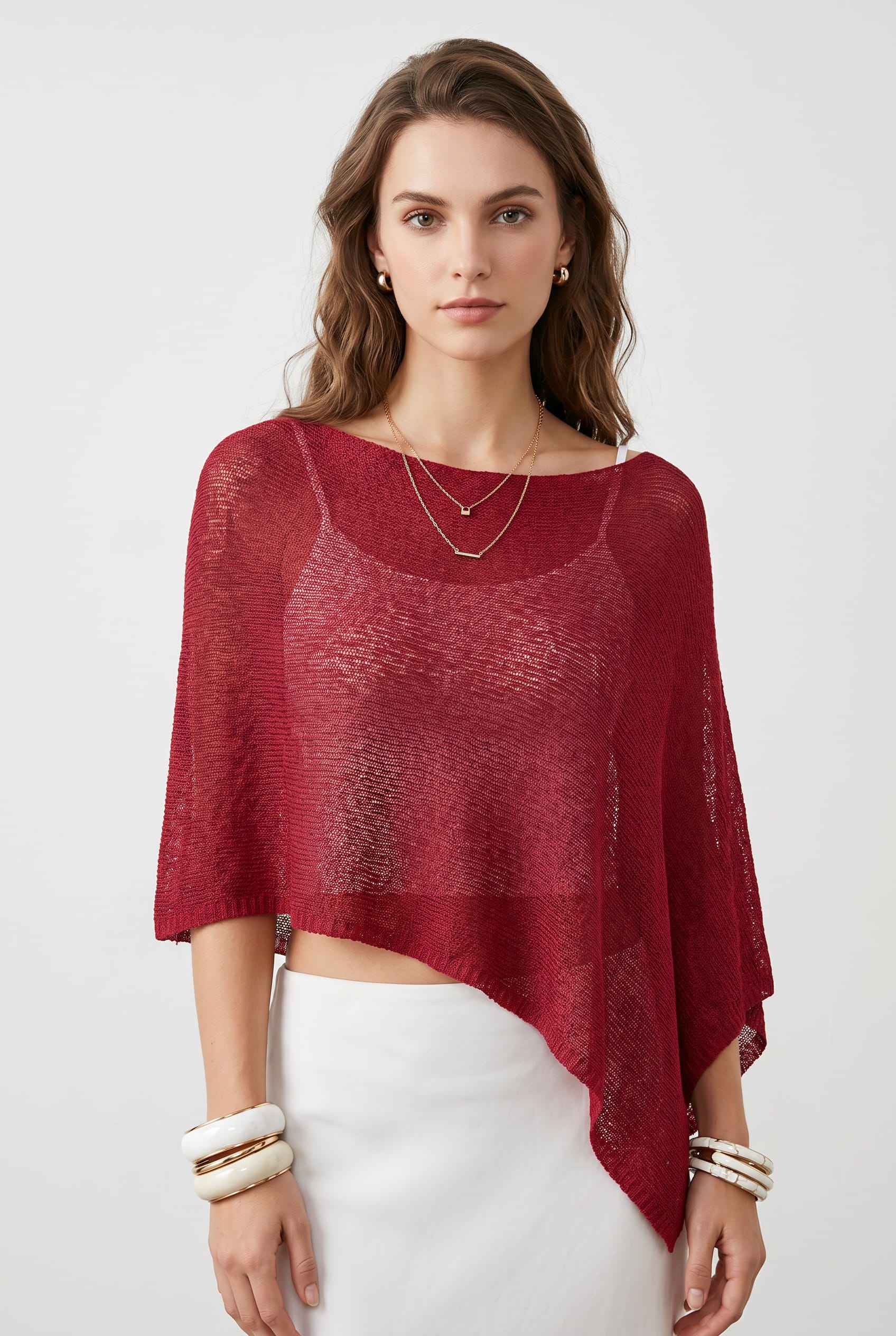 Burgundy Asymmetric Knit Cape Top