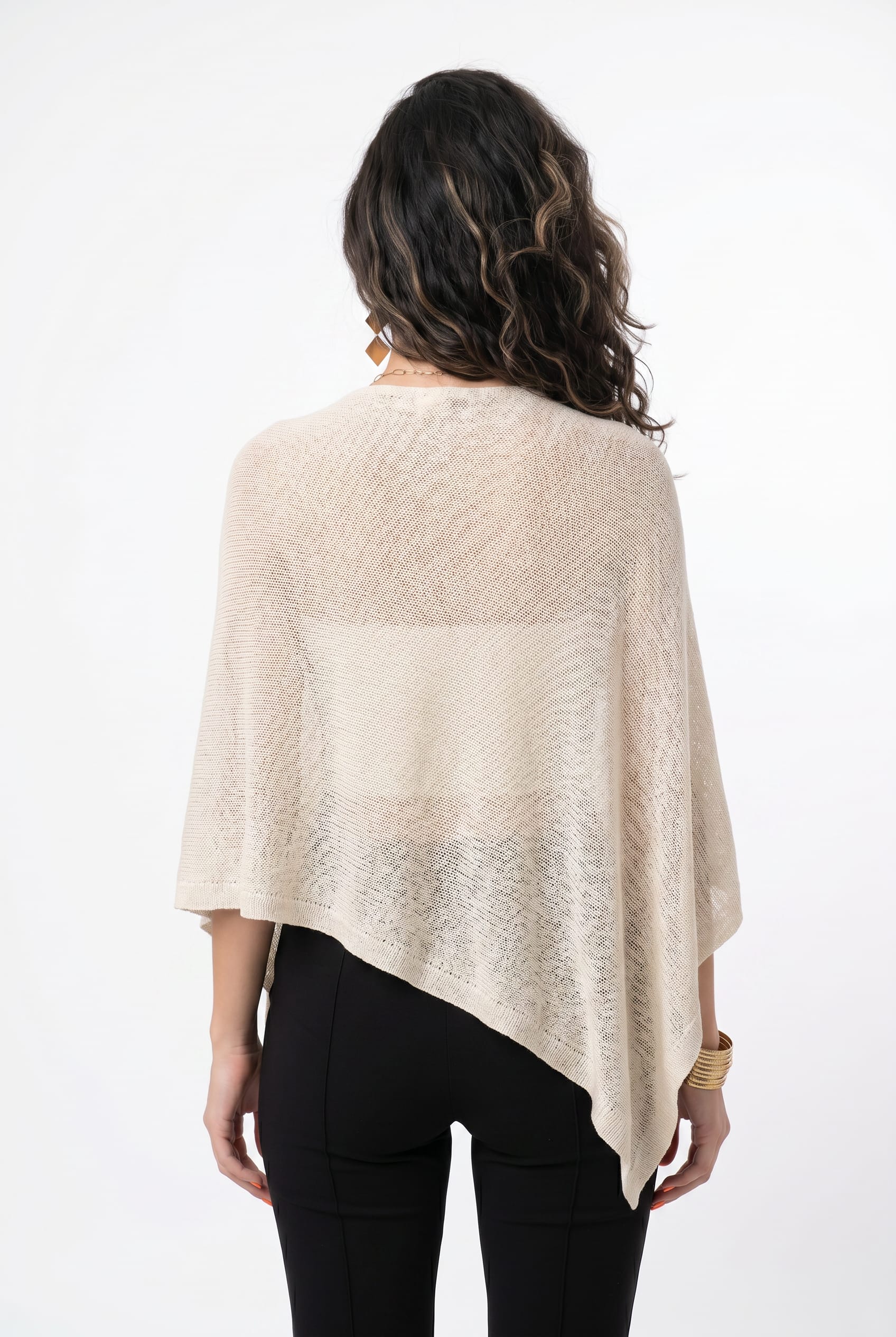 Cream Sheer Knit Draped Poncho