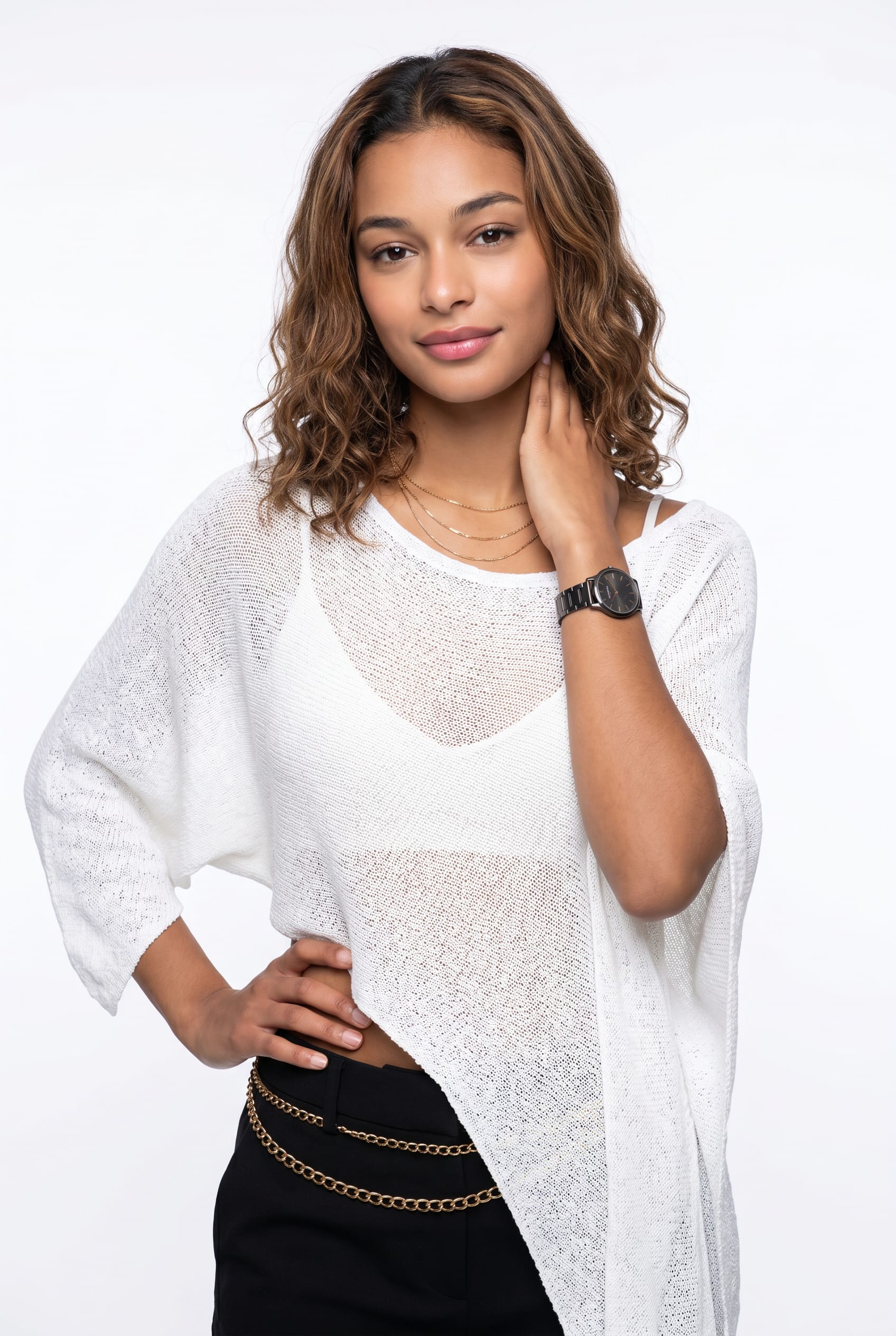 White Loose Knit Sheer Sweater