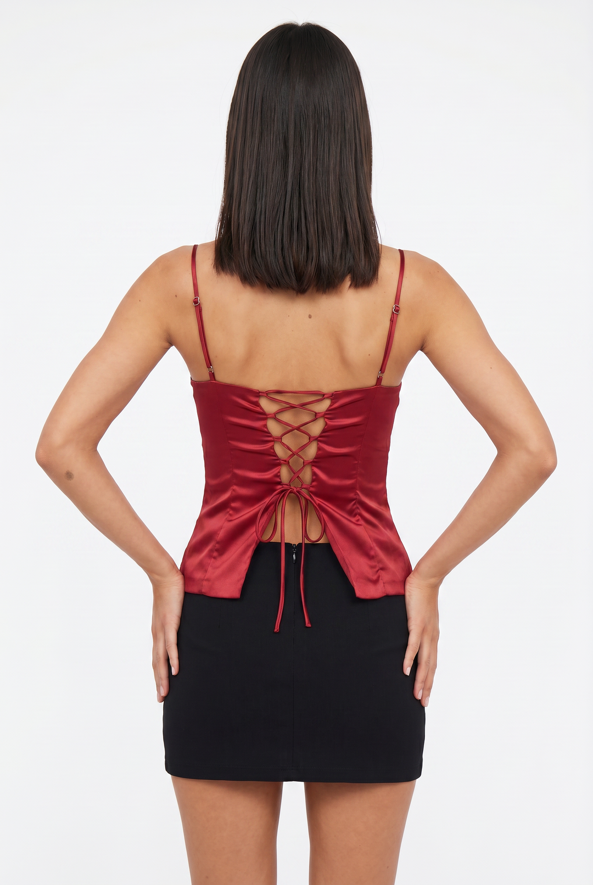 Red Satin Corset Cami Top