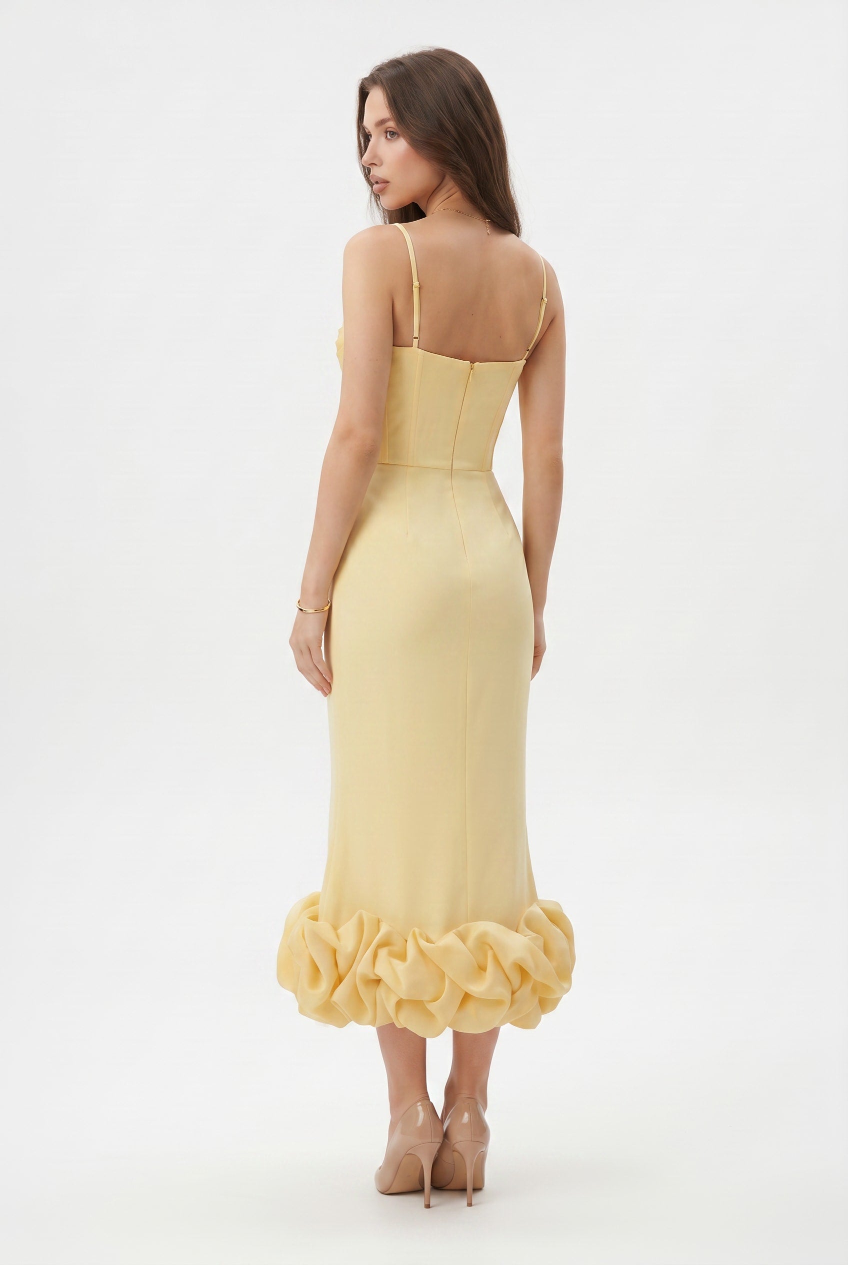 Butter Yellow Ruffle Hem Midi Dress