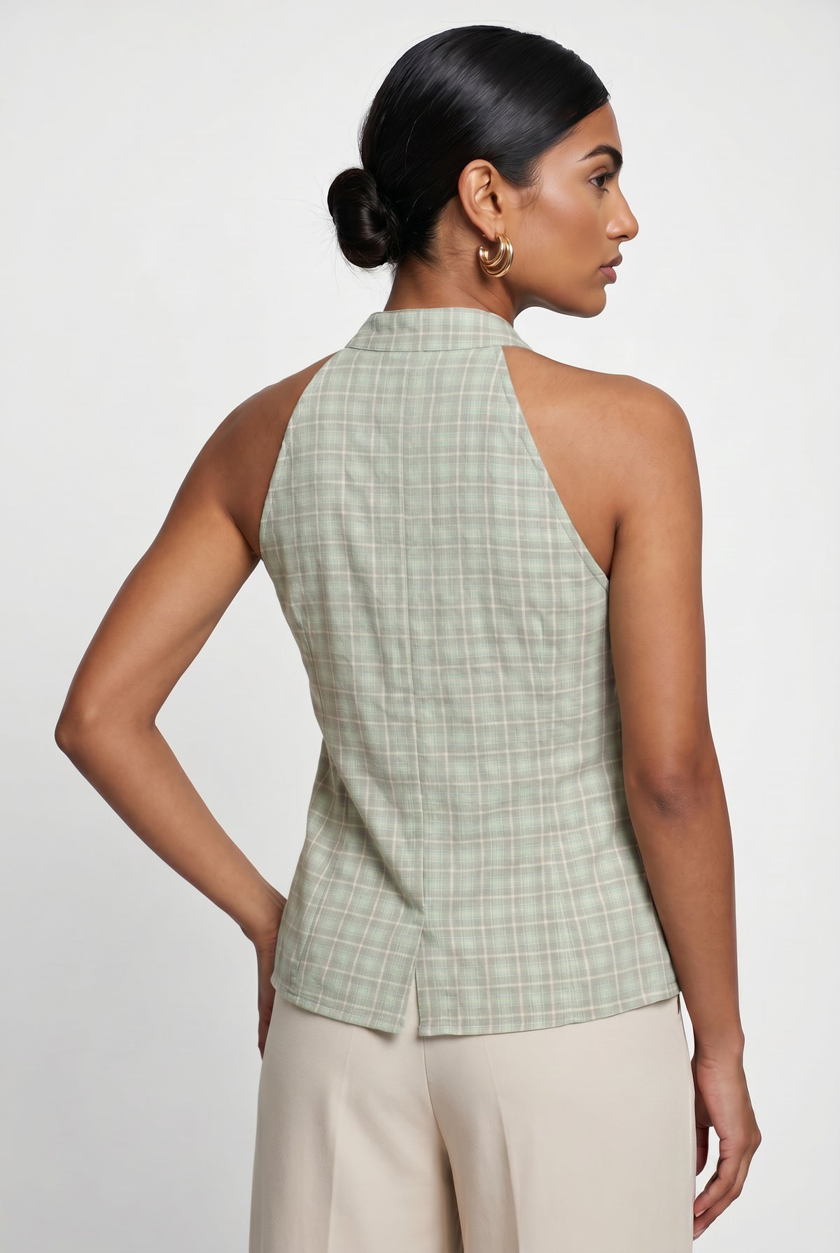 Sage Green Plaid Halter Blouse