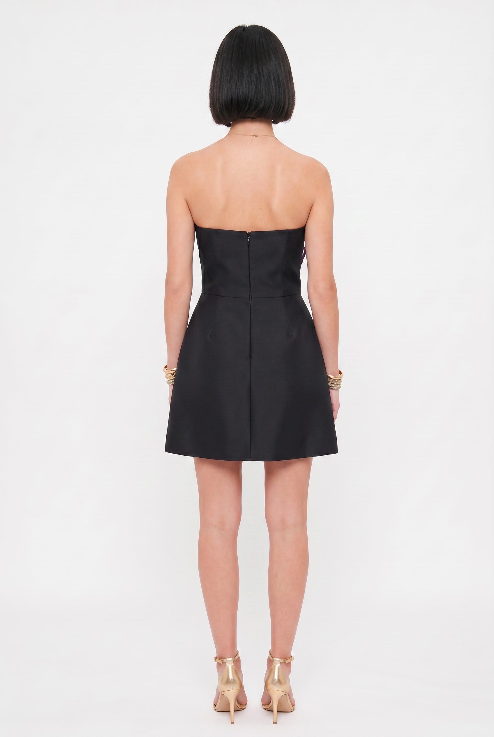 Black Floral Painted Strapless Mini Dress