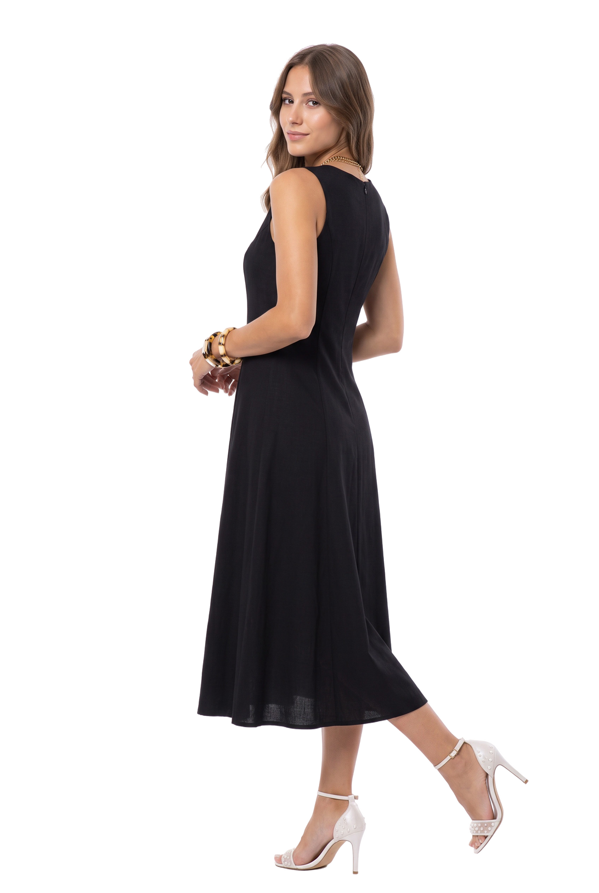 Black Button-Front Midi Dress