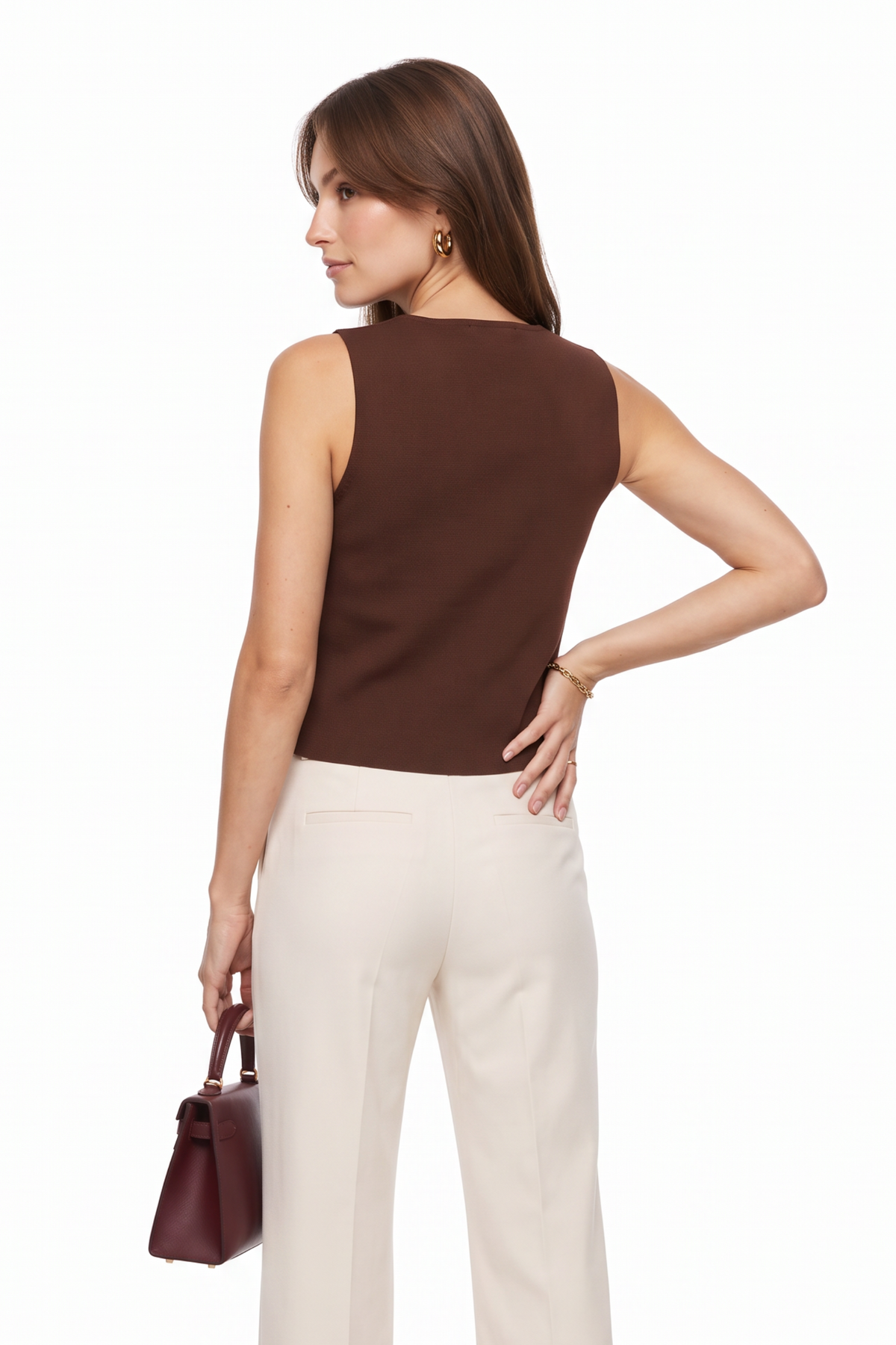 Brown Double Breasted Sleeveless Vest