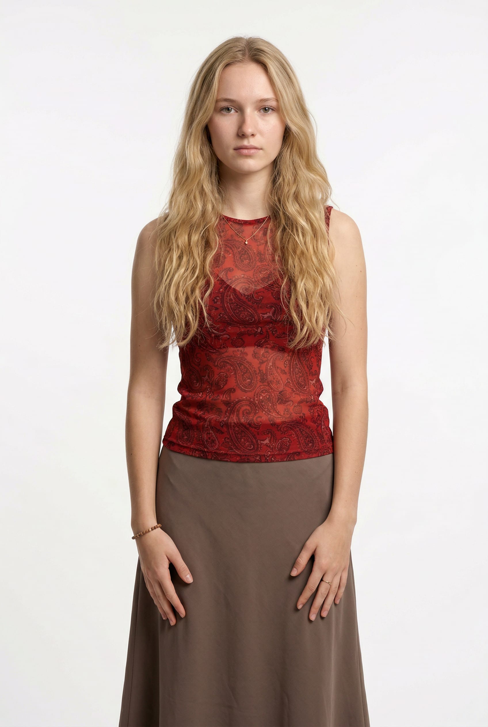 Red Paisley Mesh Tank Top