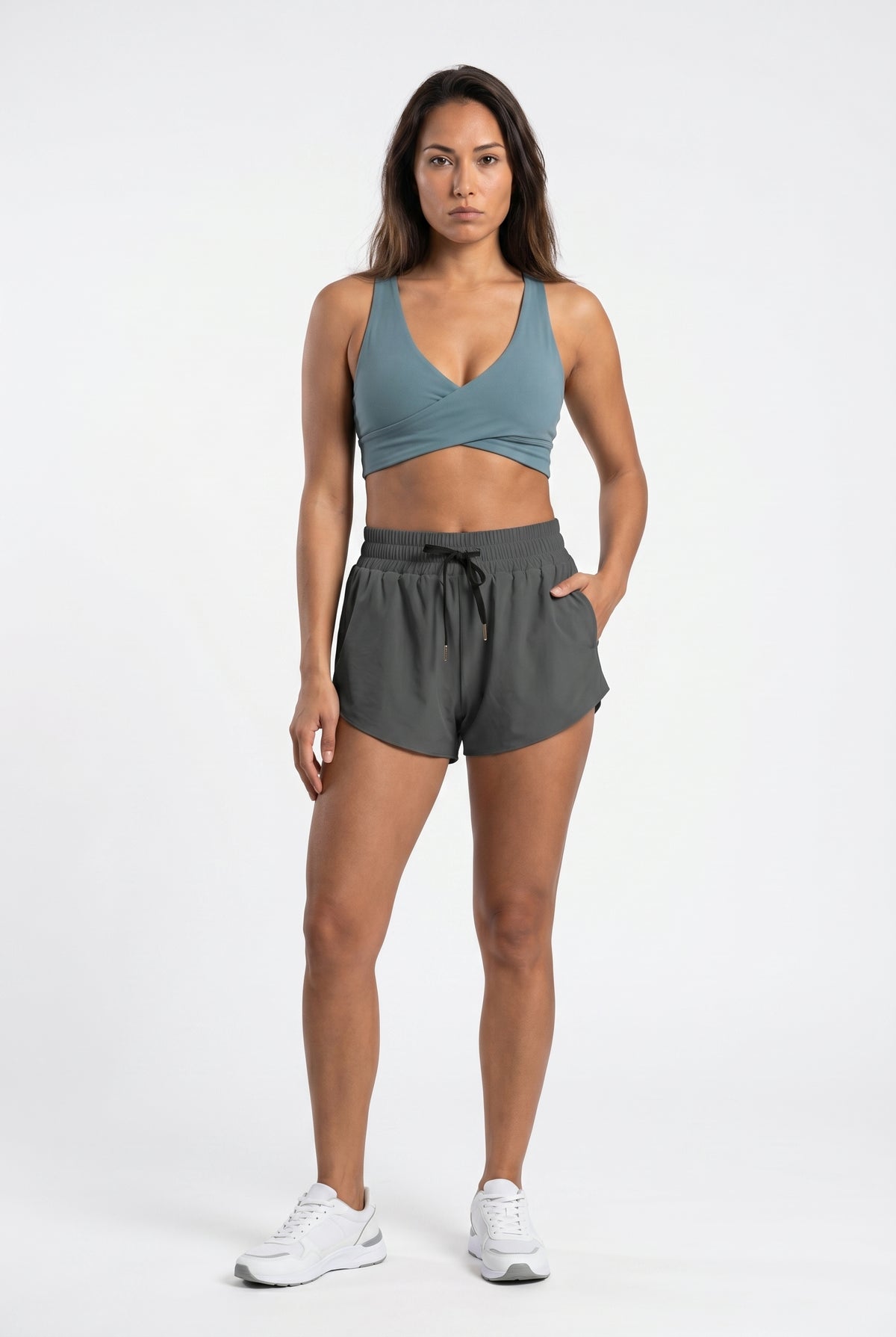 Gray Nylon Women Running Shorts