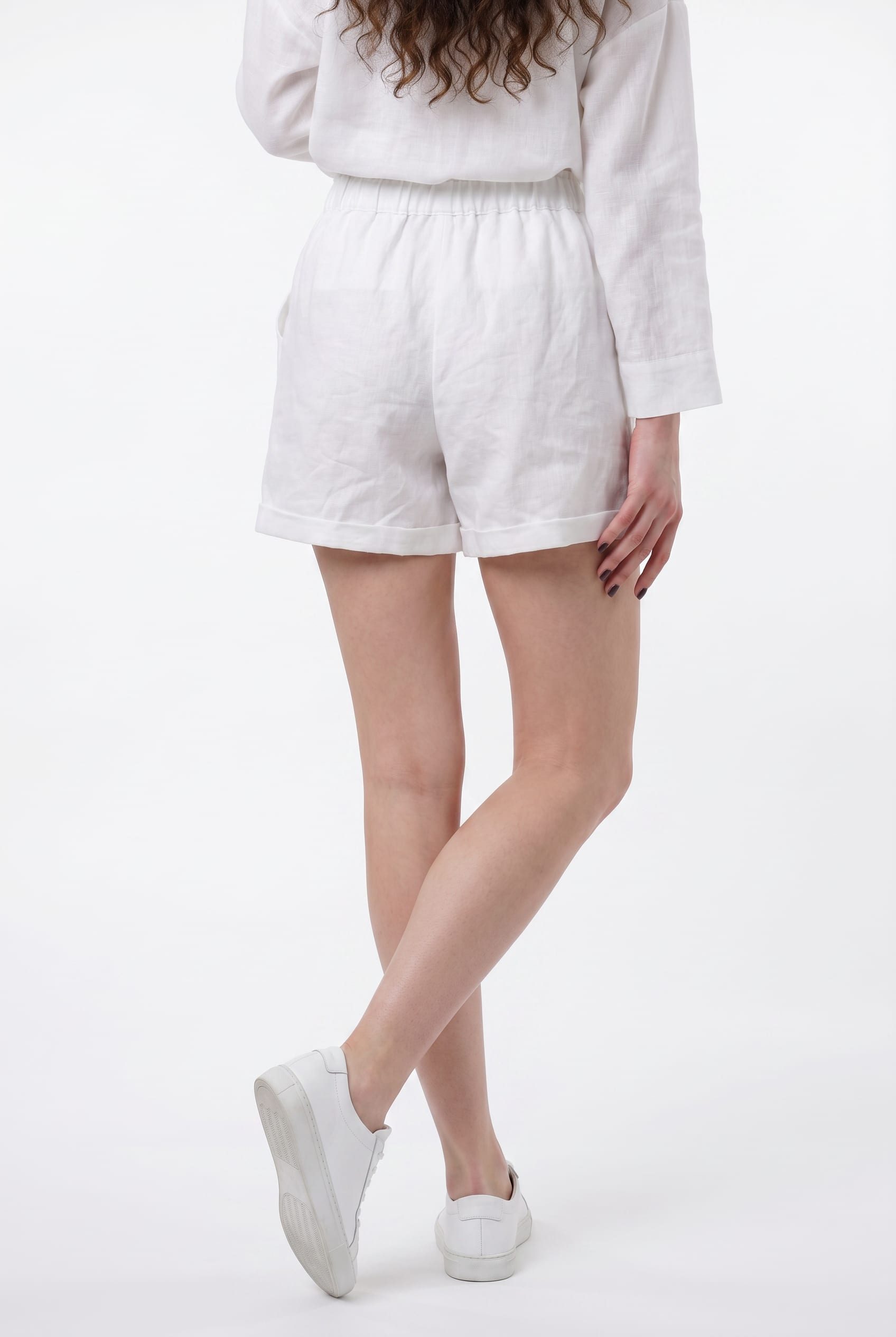 White Linen Blend Relaxed Shorts