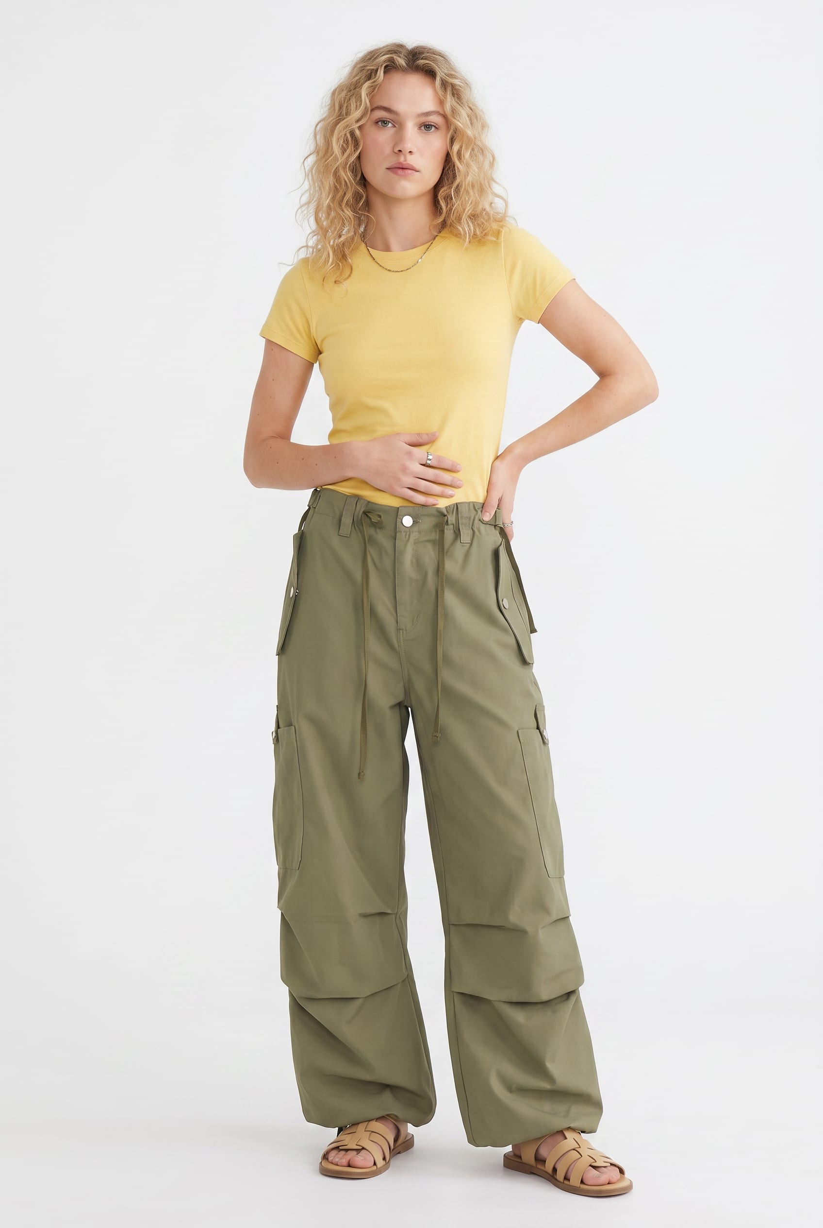 Olive Green Wide Leg Cargo Pants