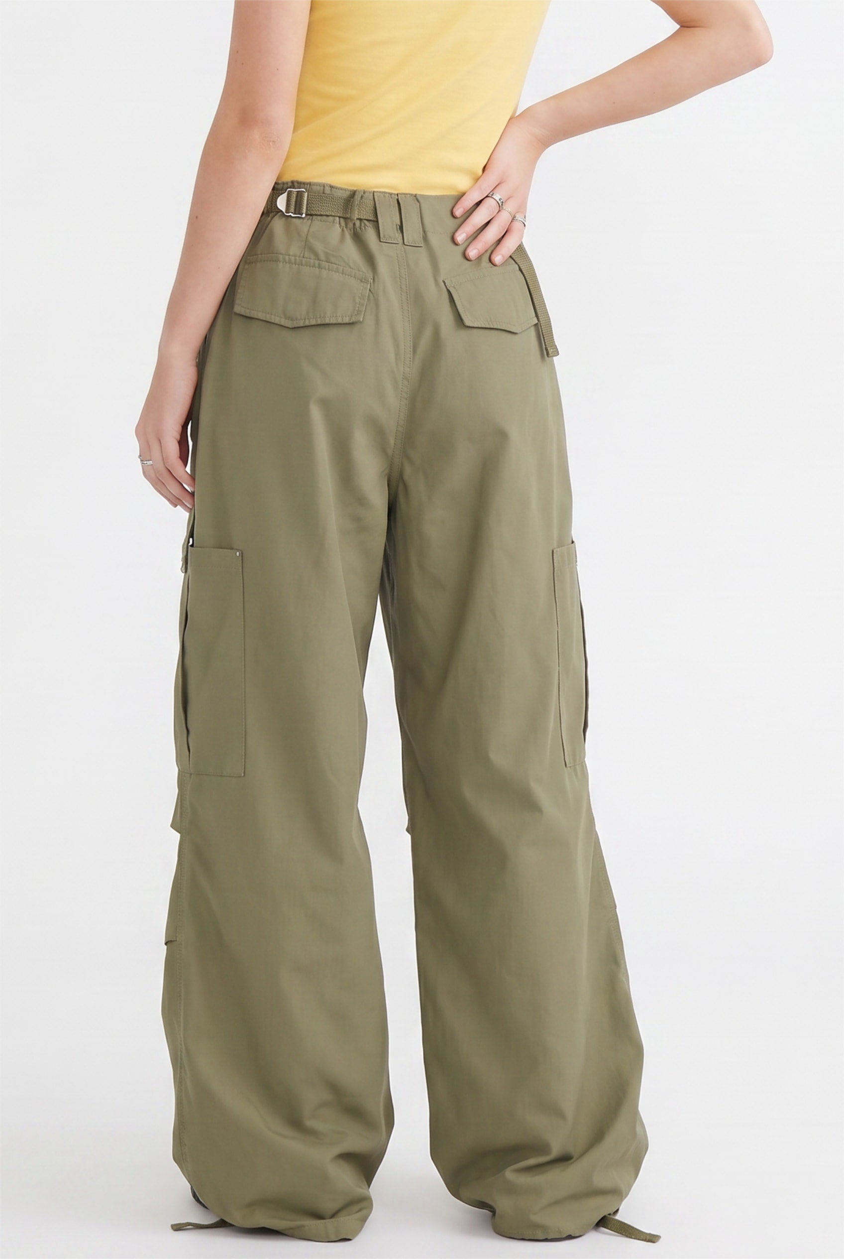 Olive Green Wide Leg Cargo Pants