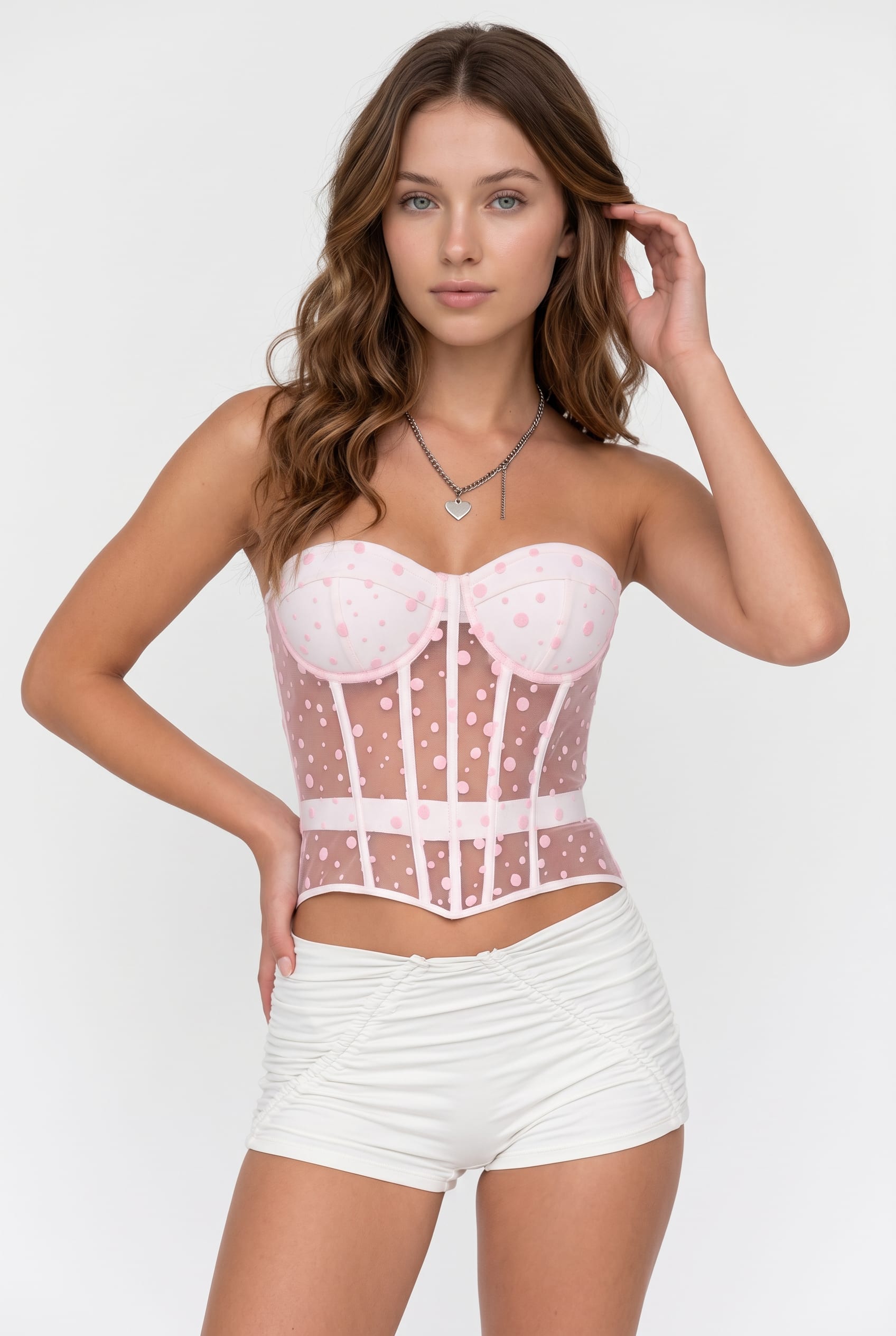 Pink Polka Dot Sheer Corset Top