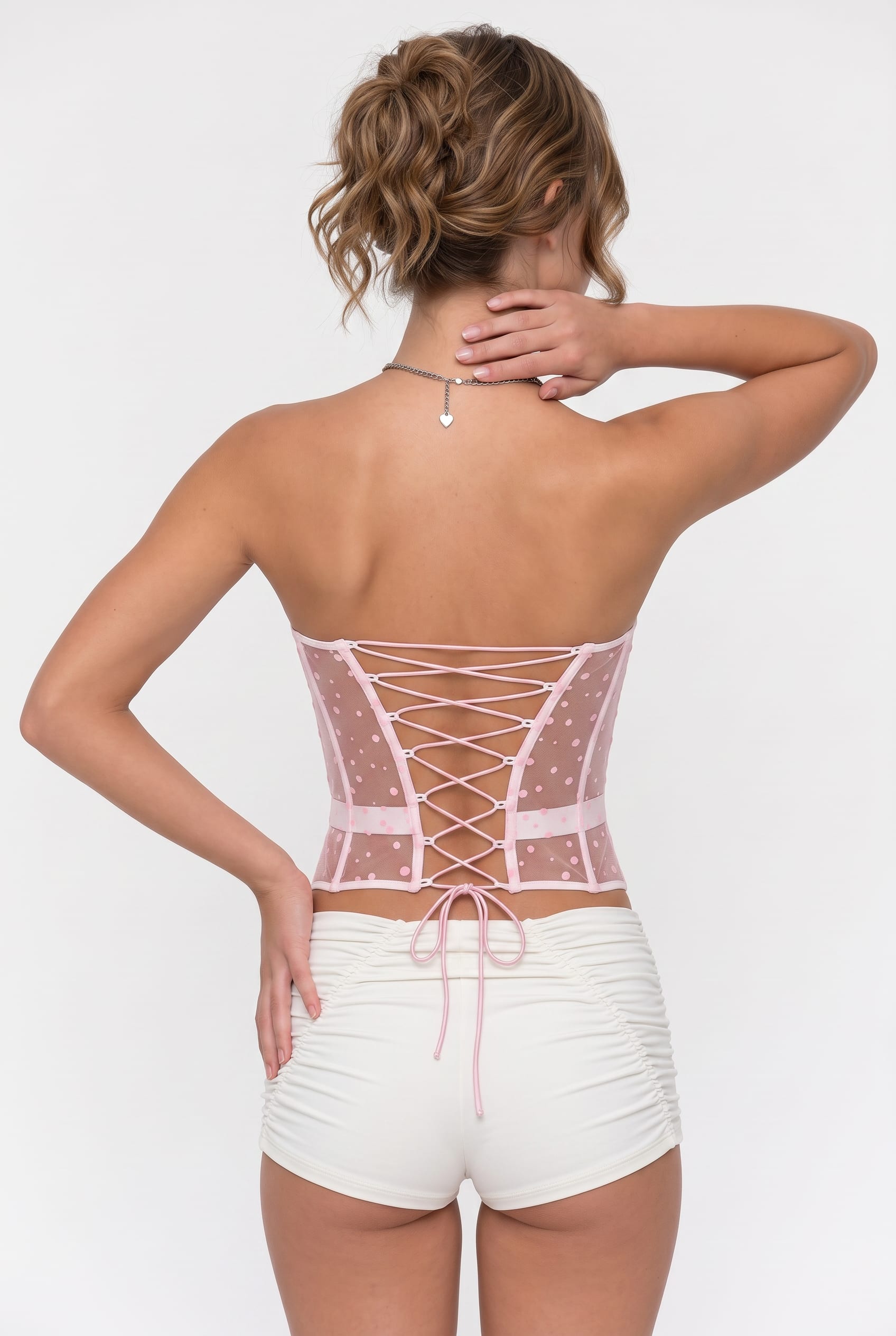Pink Polka Dot Sheer Corset Top