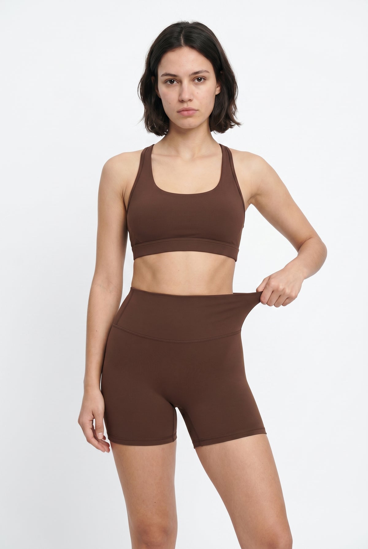 Brown Active Bike Shorts Set