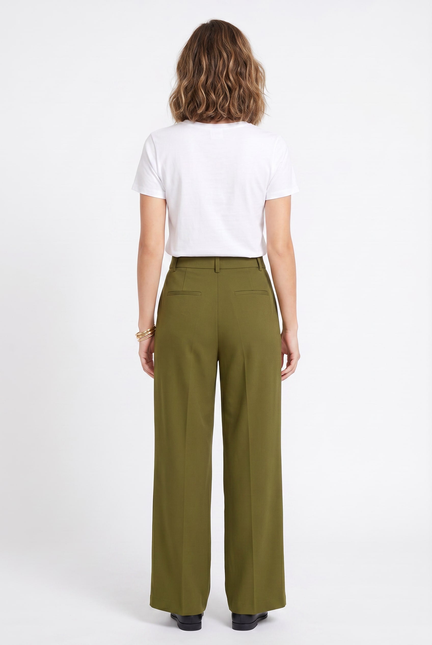 Olive Green Pleated Wide Leg Trousers