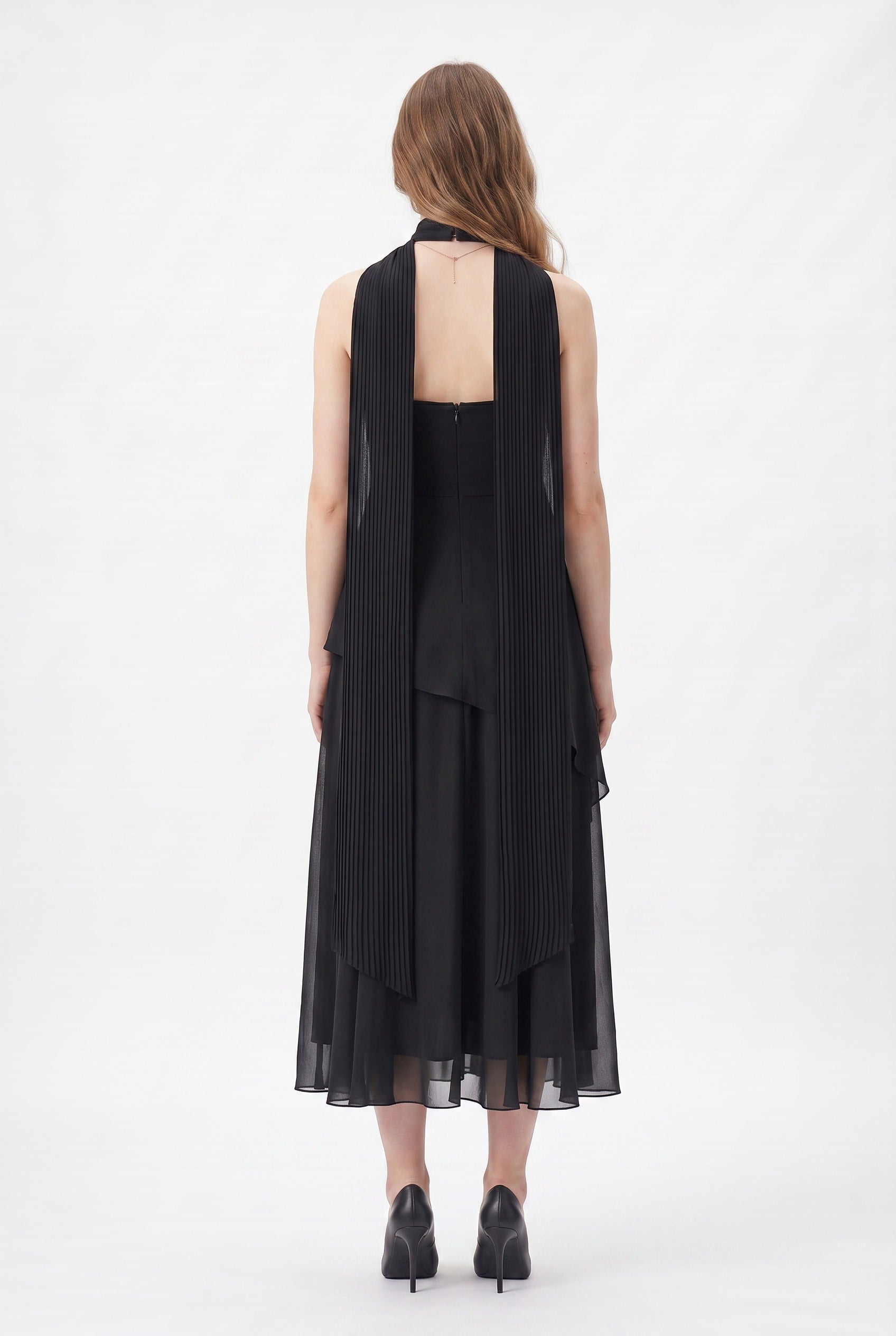 Black Strapless Choker Neck Midi Dress