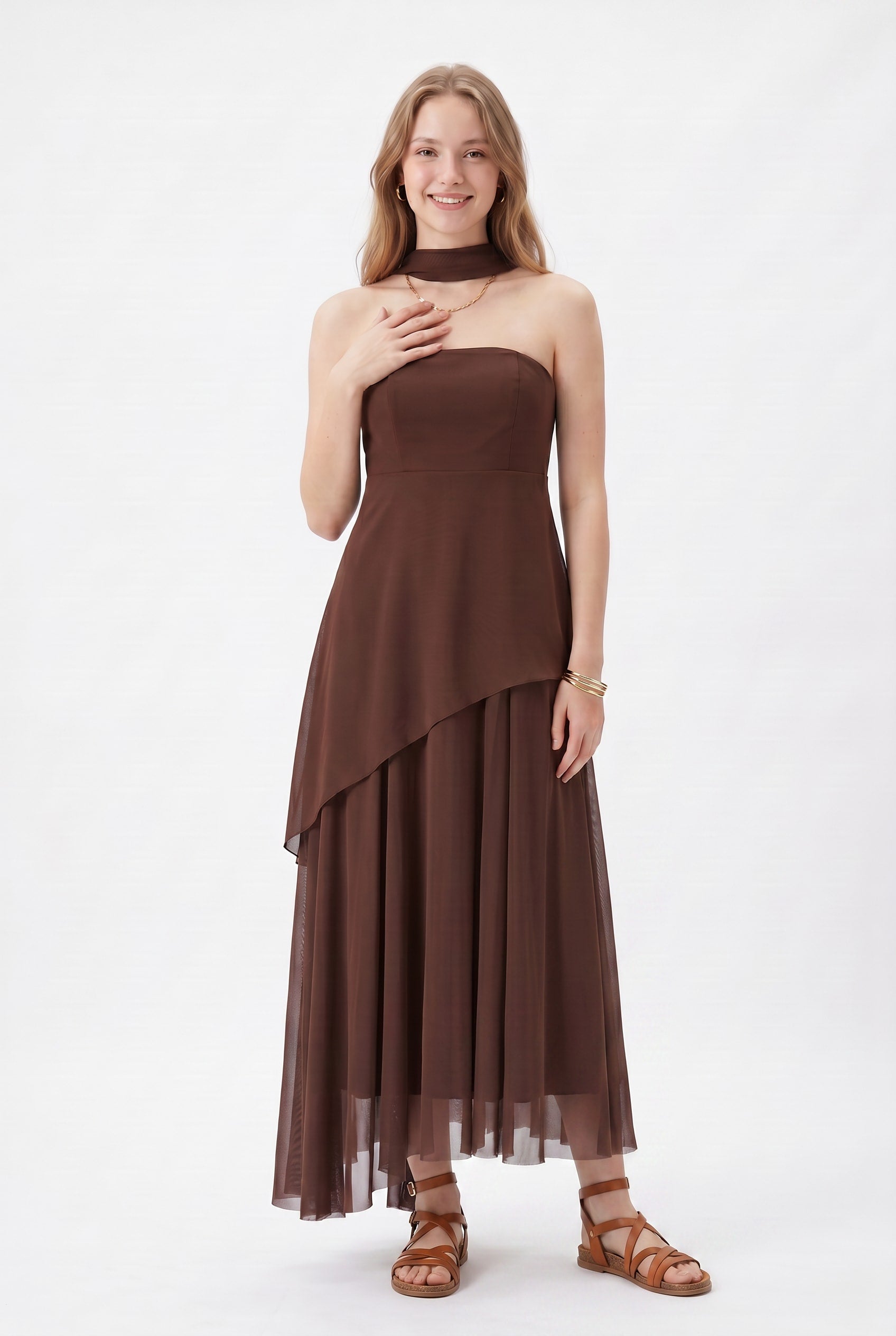 Chocolate Brown Halter Maxi Dress