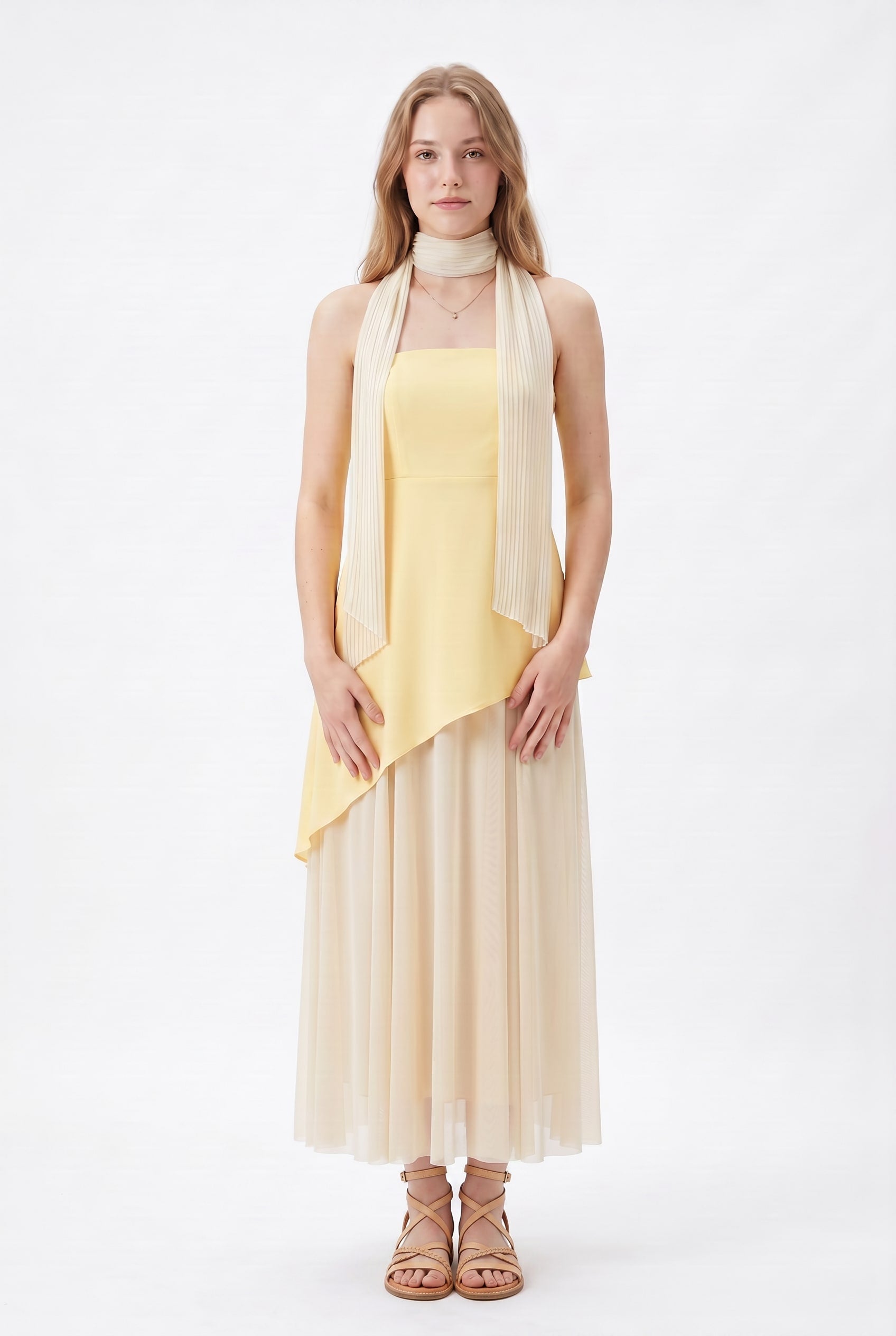 Pastel Layered Asymmetric Maxi Dress