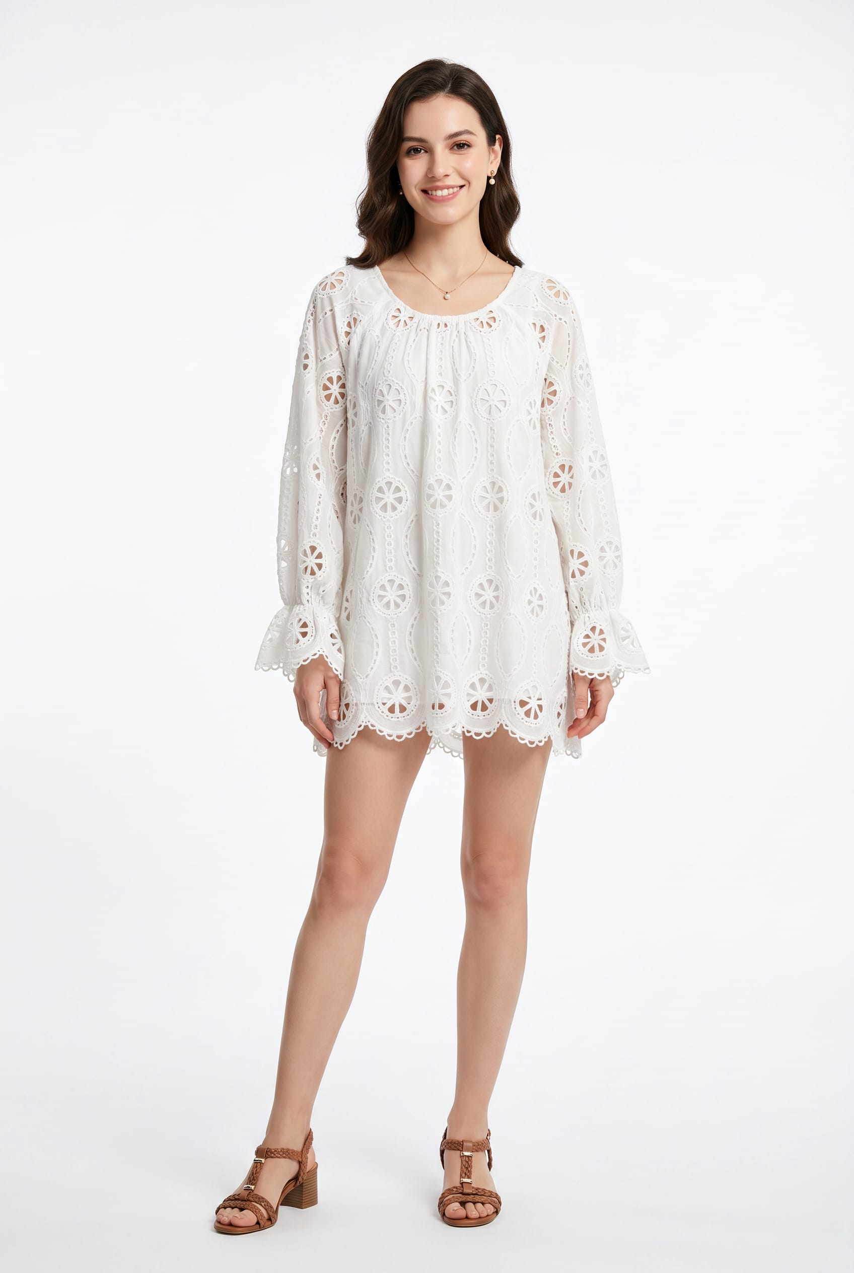 White Eyelet Embroidered Tunic Top