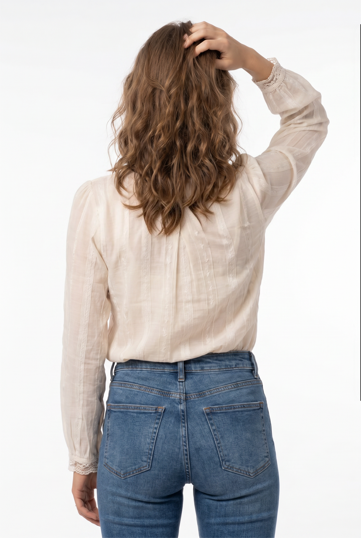 Beige Lace Trim Romantic Blouse
