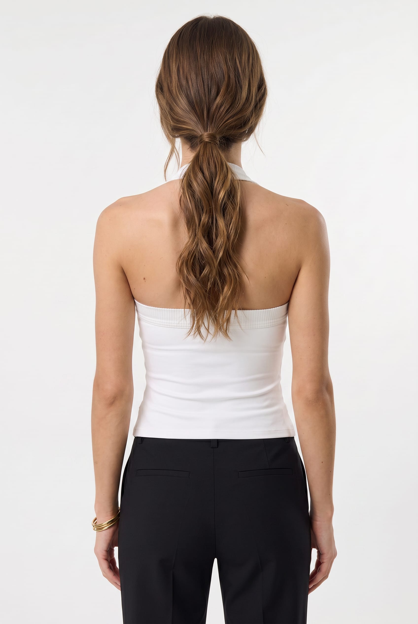 White Halter Neck Fitted Tank Top