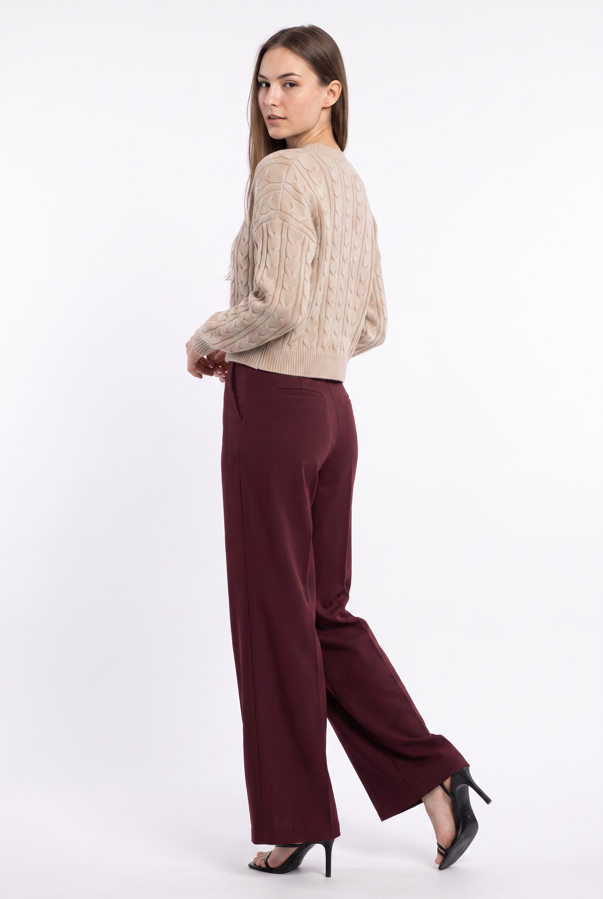 Beige Cable Knit Cropped Cardigan