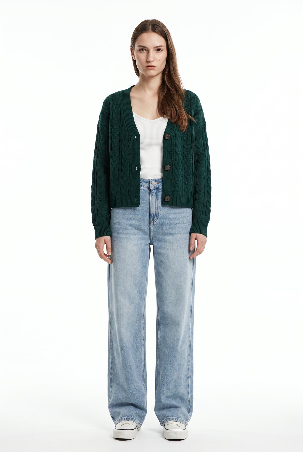 Forest Green Cable Knit Cardigan