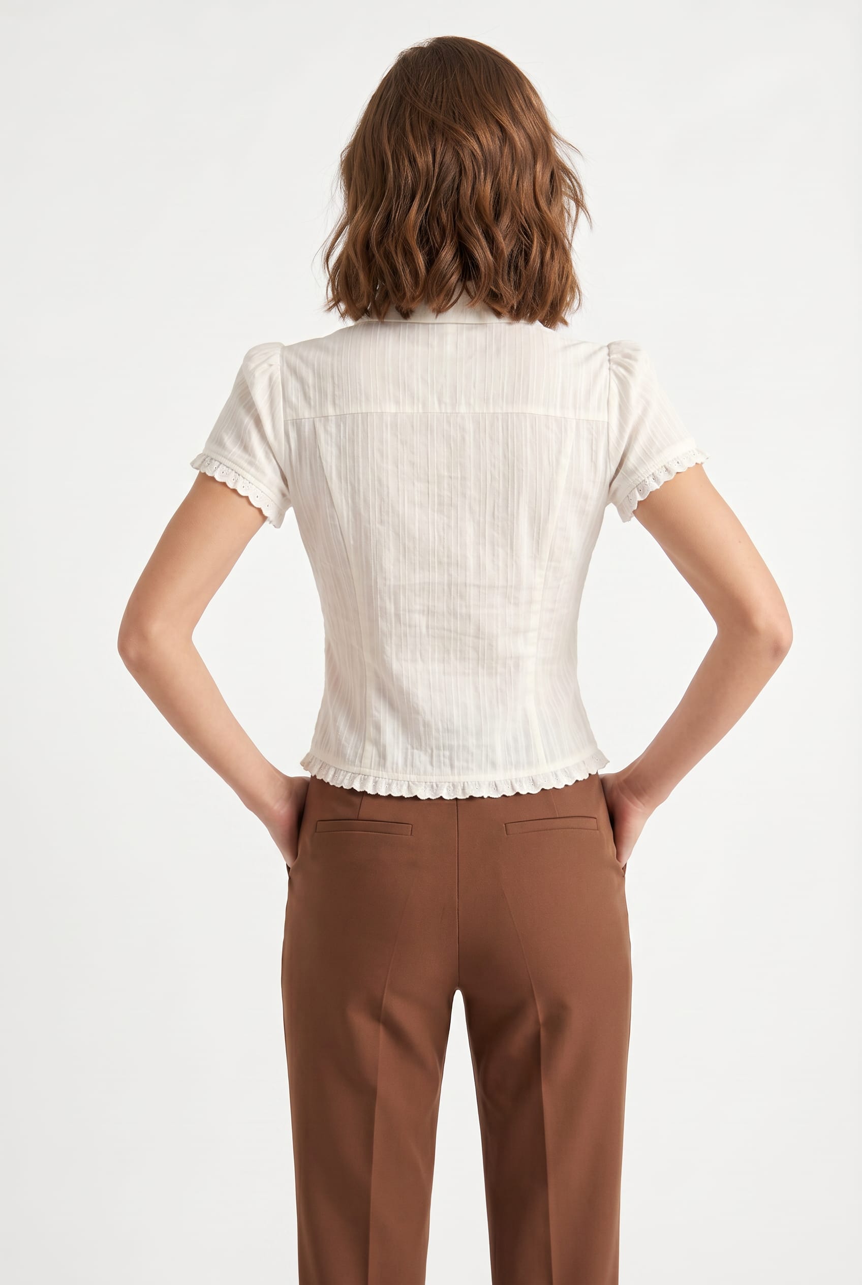 Ivory Textured Shirt Brown Trouser Set
