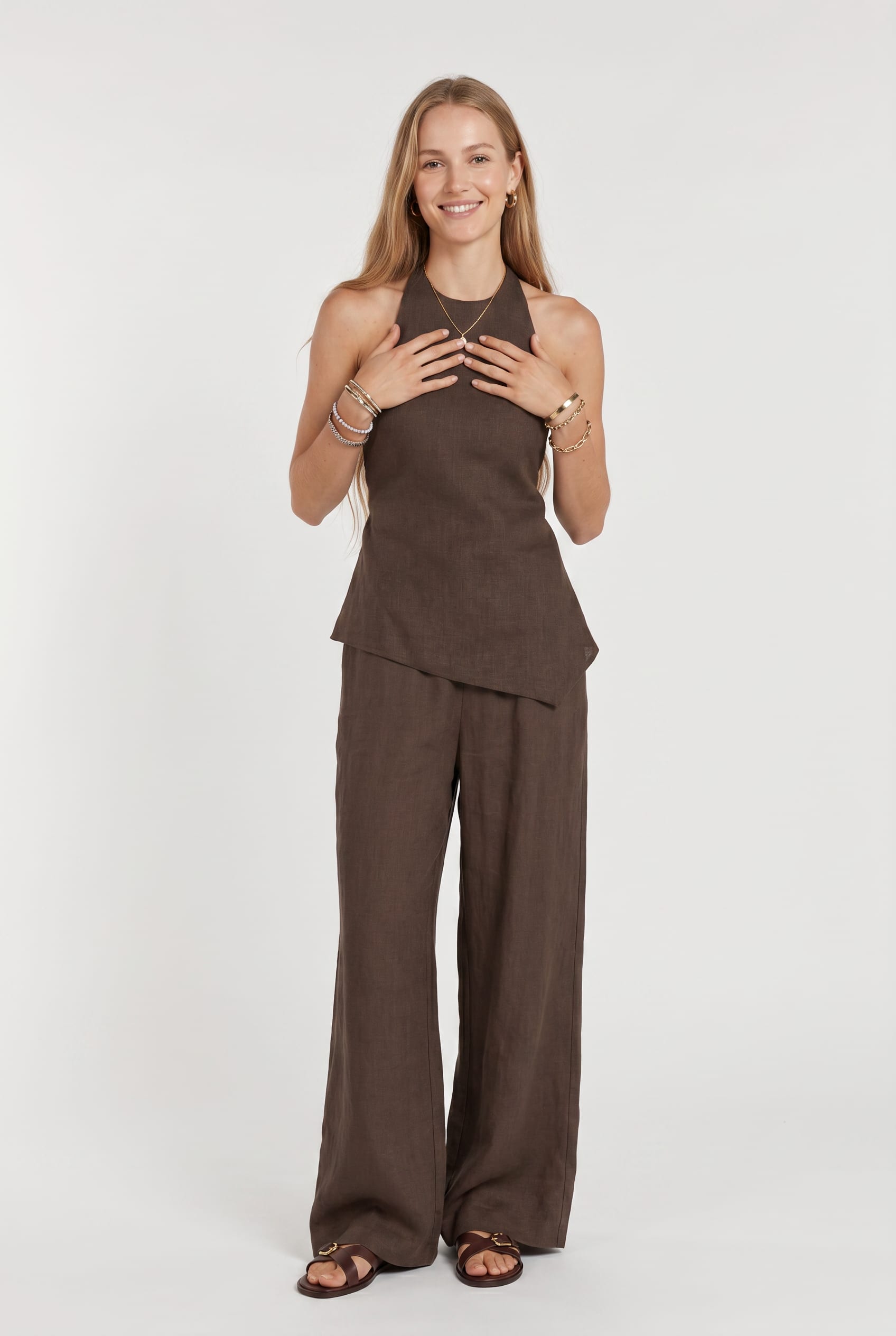 Chocolate Brown Asymmetric Halter Co-ord Set