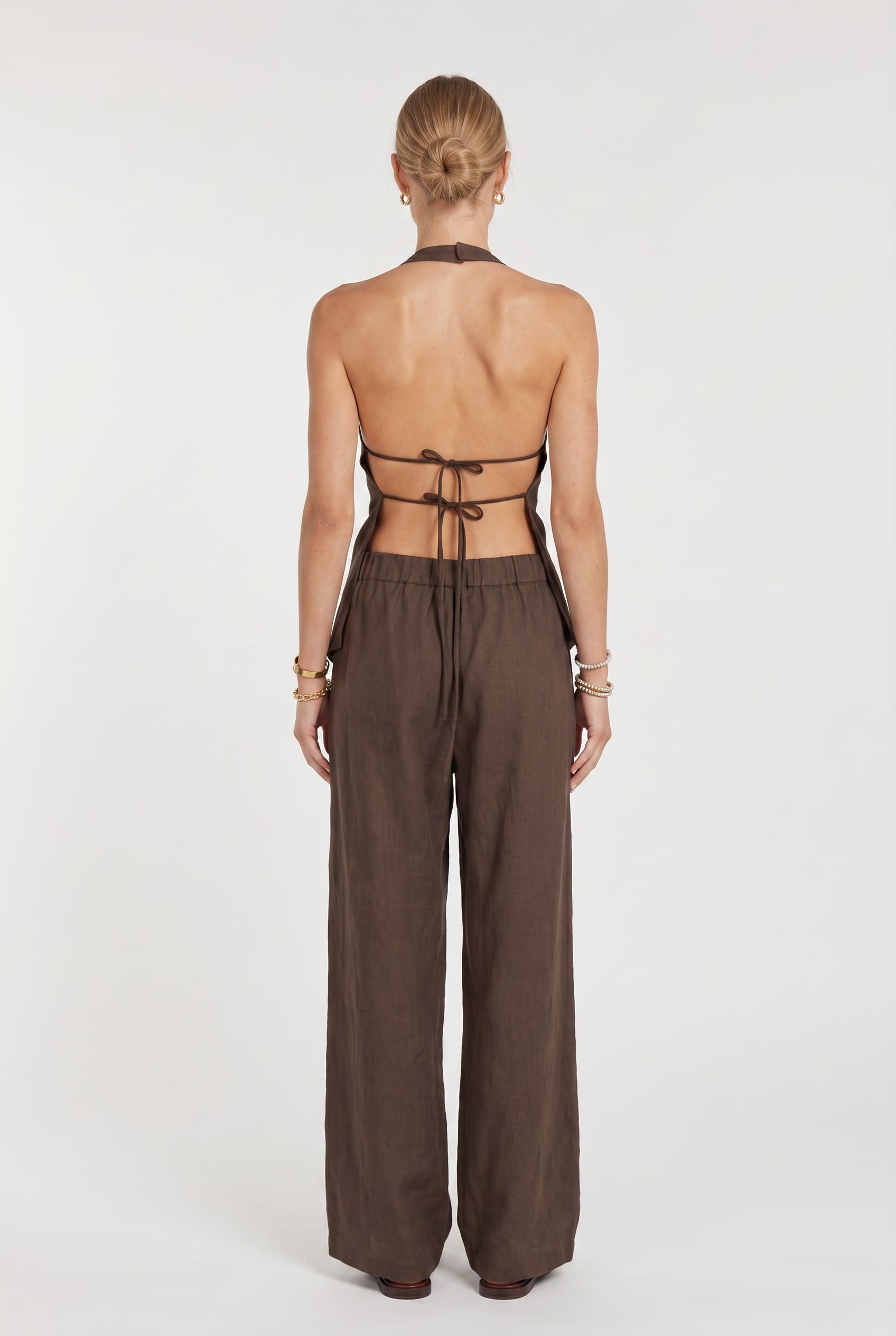 Chocolate Brown Asymmetric Halter Co-ord Set