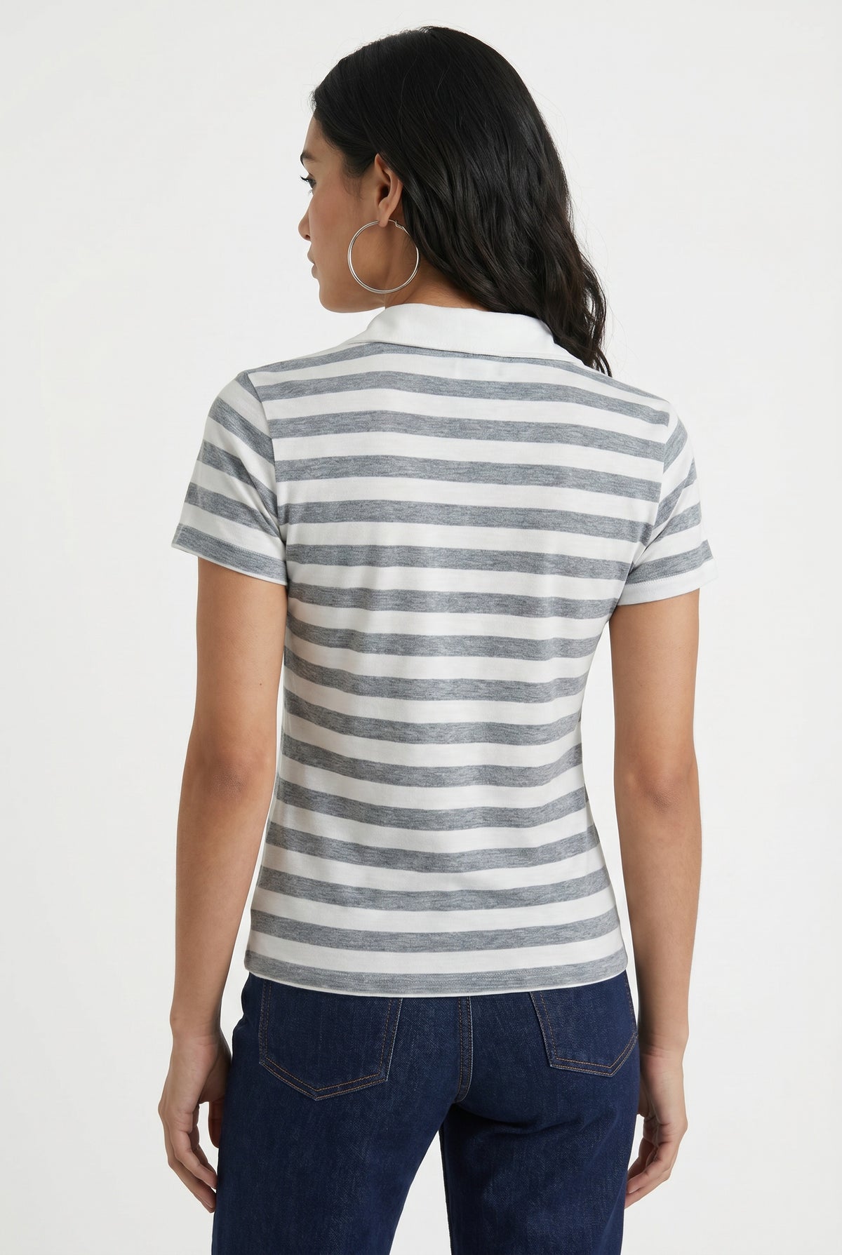 Gray Striped Cotton Polo Shirt