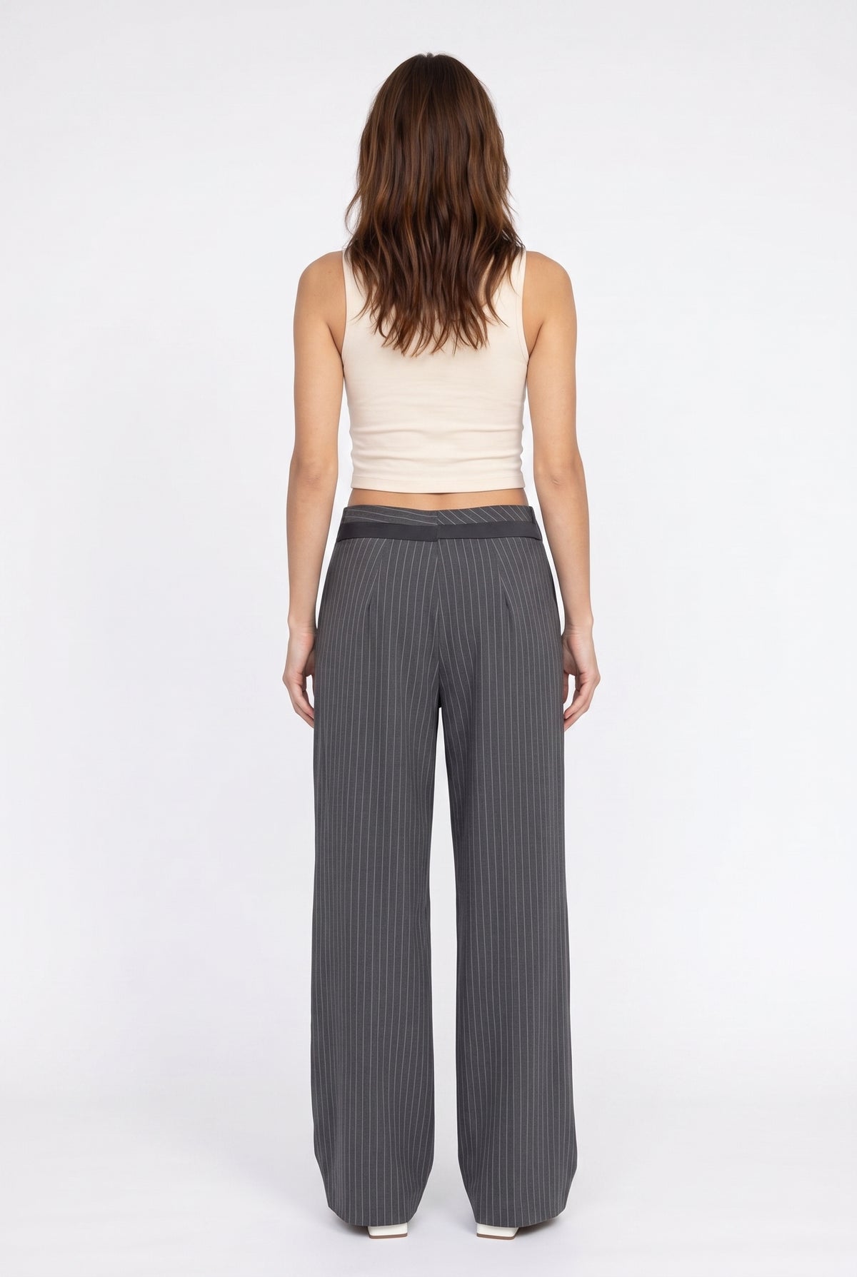 Gray Wide Leg Pinstripe Trousers