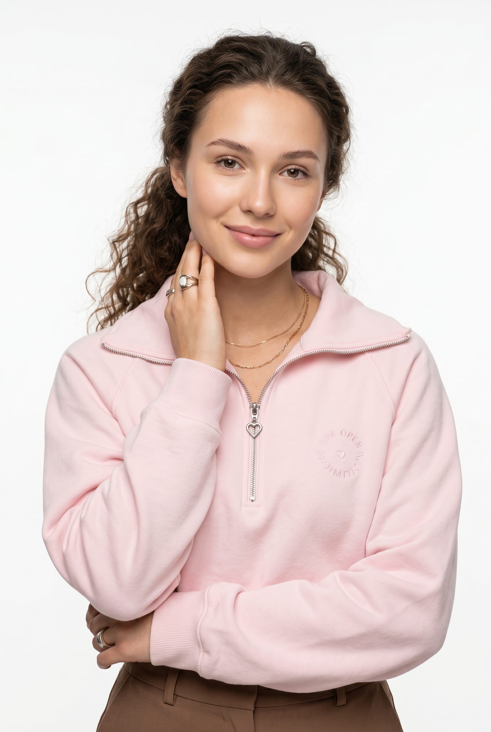 Blush Pink Half-Zip Pullover Sweatshirt