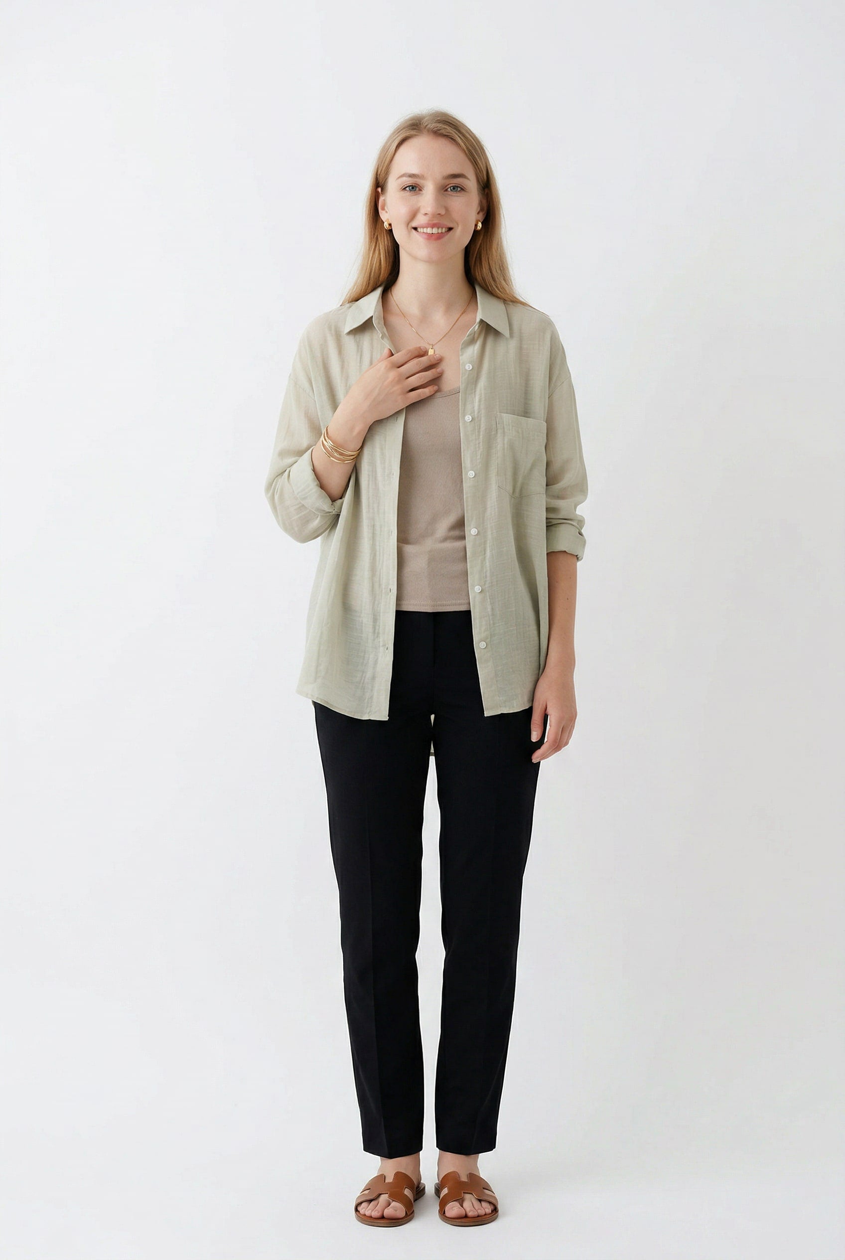 Sage Green Linen Oversized Shirt