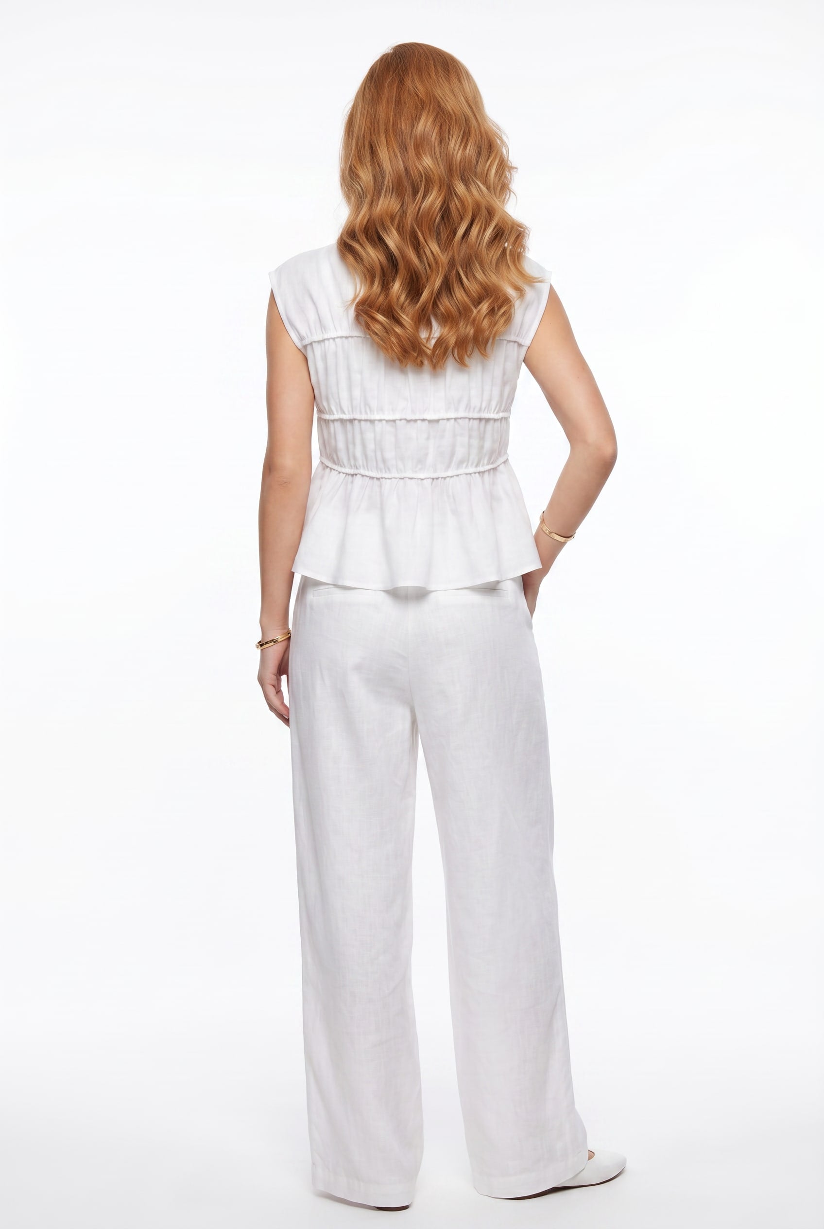 White Linen Tiered Peplum Co-ord Set